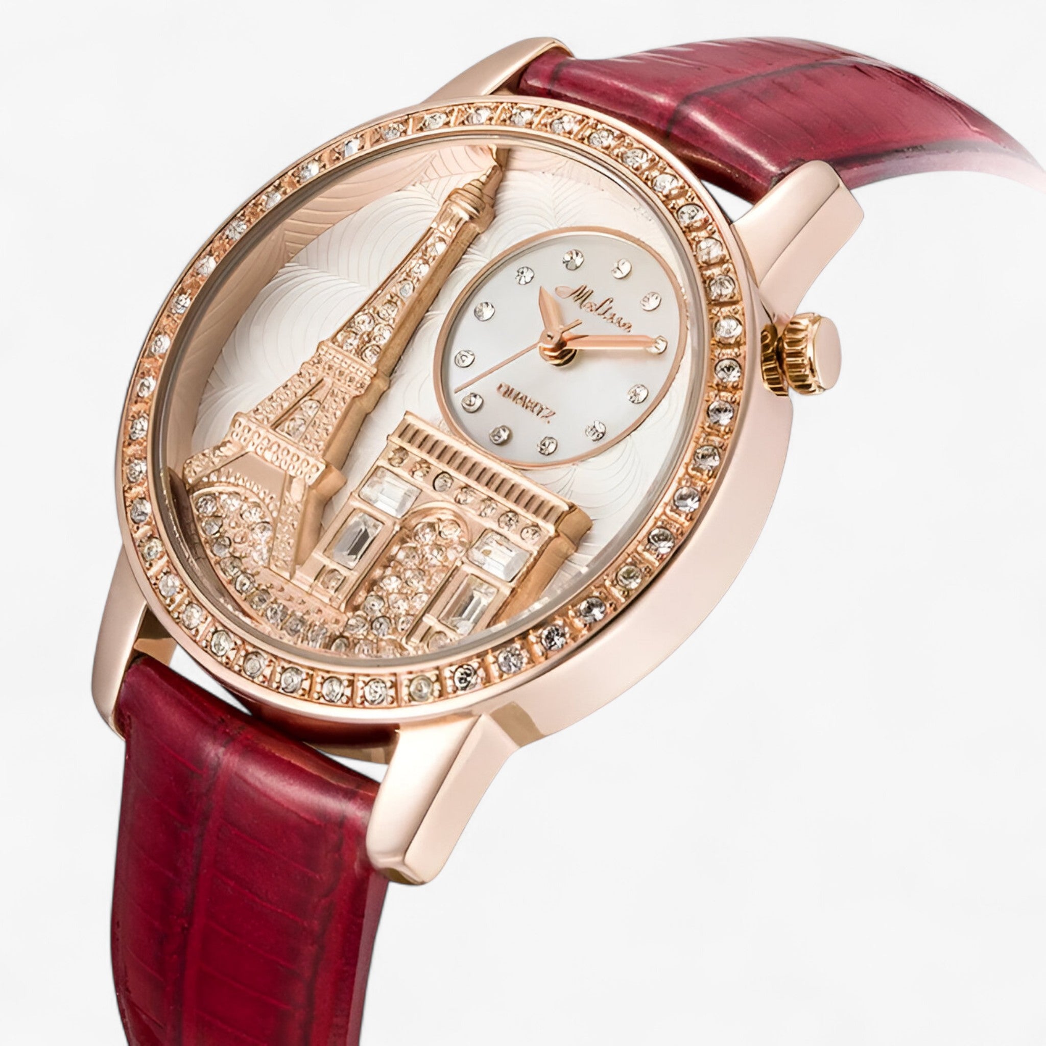 Nessa | Vandtæt kvartsur til kvinder med læderrem og Eiffeltårn - - watches - {{ product_tags }