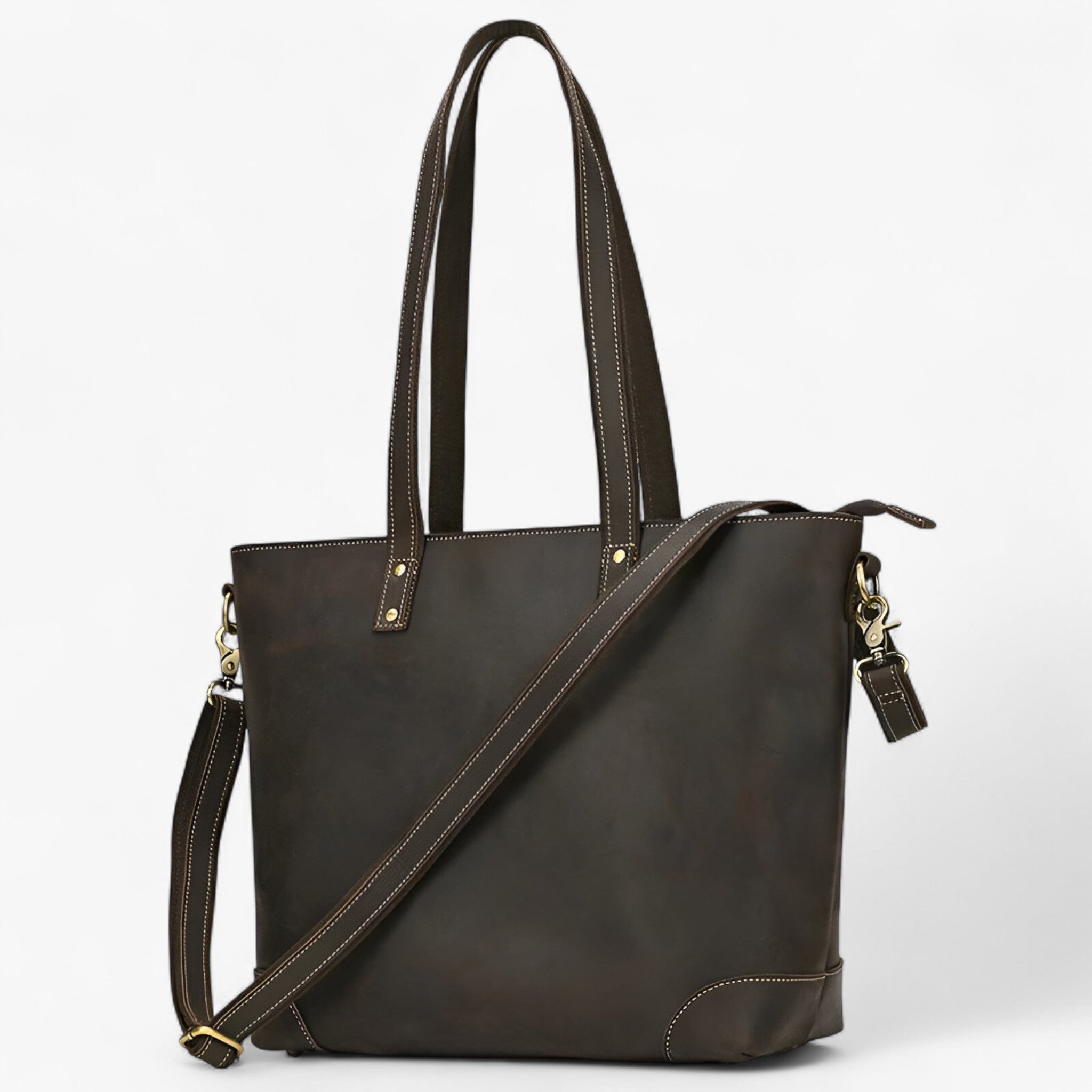 Elegant Echte Læder Tote Taske til Kvinder – Rummelig & Letvægtsdesign - Mørkebrun 1 - bags - {{ product_tags }