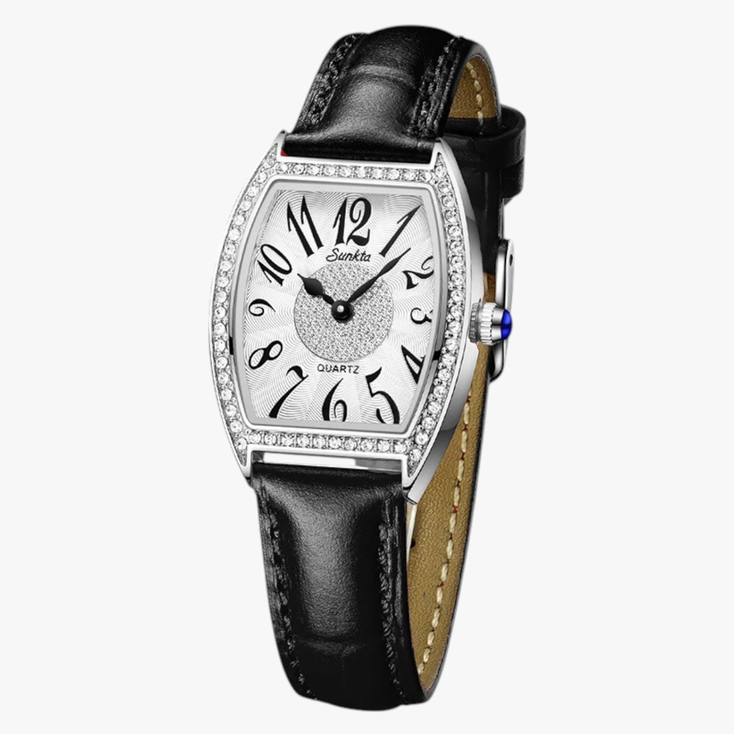 Seraphina | Elegant Dameur LIGE Sunkta Quartz, Læder, Vandtæt - Sølv sort - Seraphina | Elegant Dameur LIGE Sunkta Quartz, Læder, Vandtæt - €25 - {{ product_tags }
