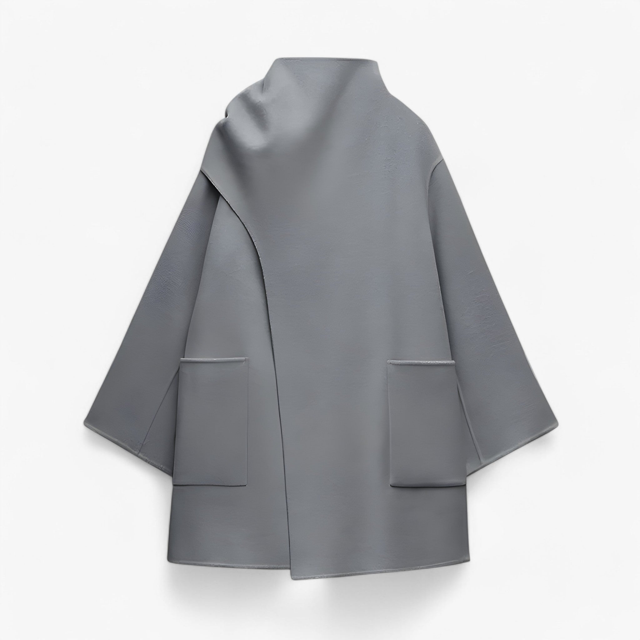 Emma | Elegant Uldfrakke med Halstørklæde – Perfekt til Koldere Dage - Grå - women's fashion - {{ product_tags }