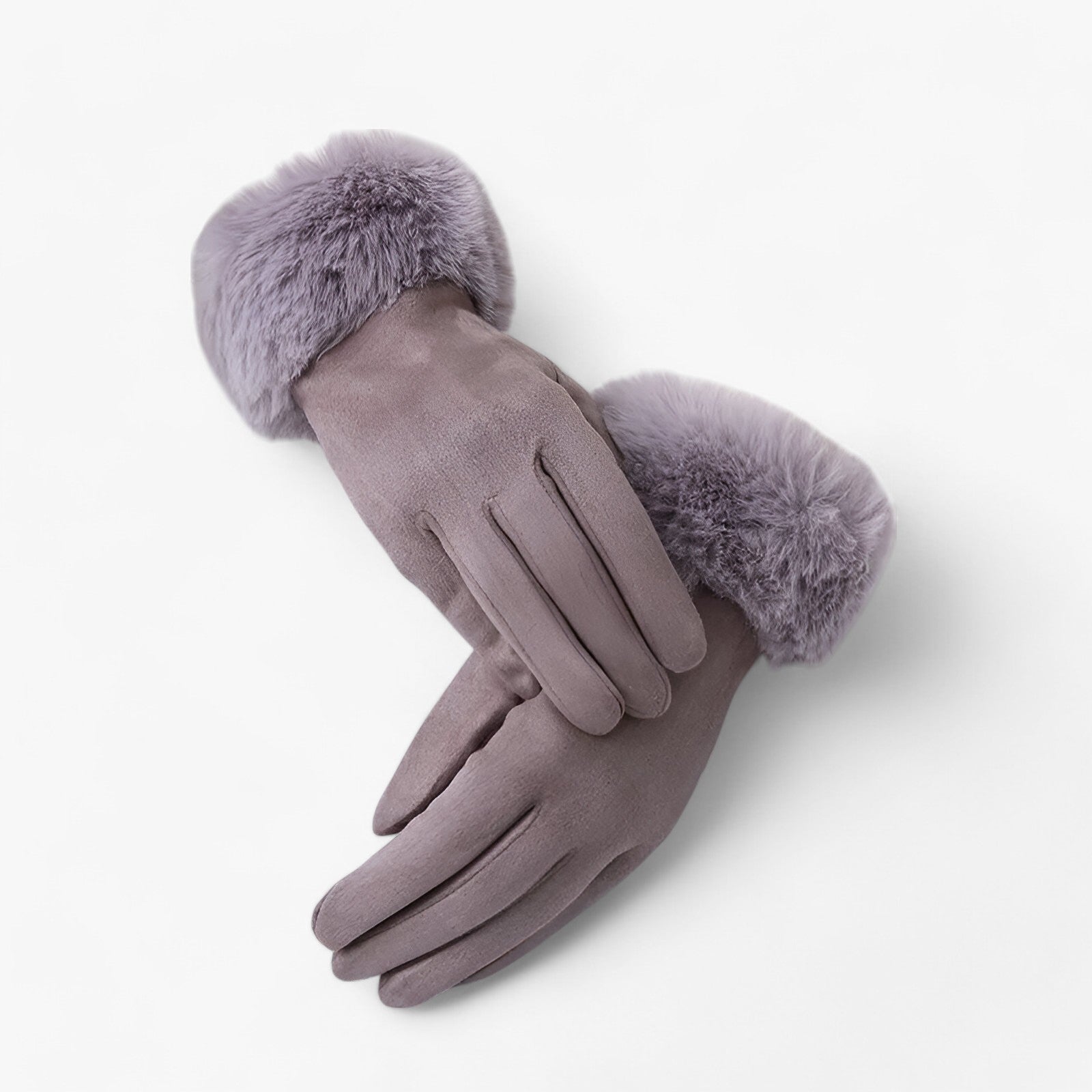 Helena | Varme Suede Touchscreen Handsker med imiteret pels - Lys grå Én størrelse - winter - {{ product_tags }