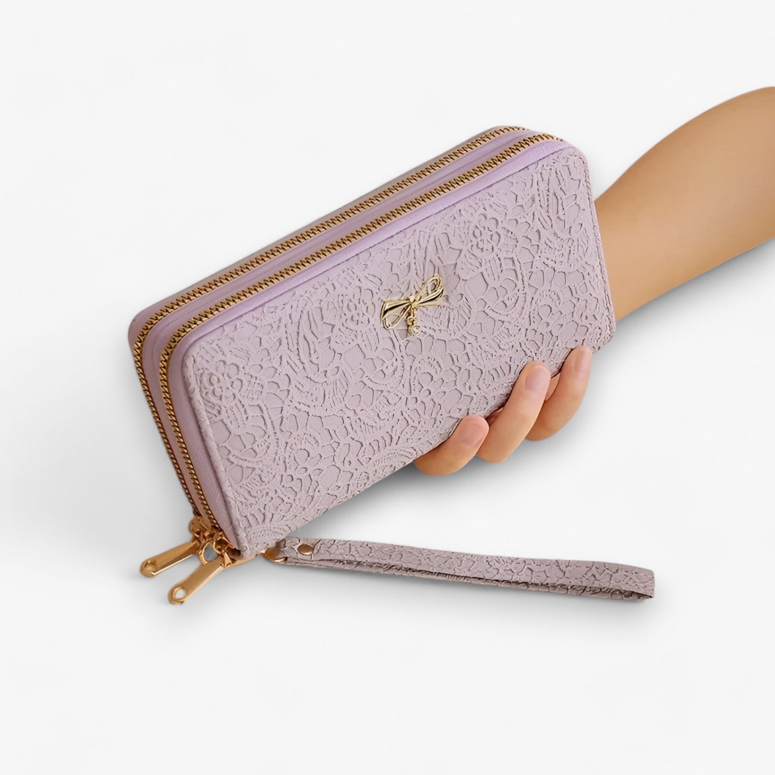 Marian | Retro Brieftaske – Elegant og Rummelig med Blonderelief - Lys Grå - bags - {{ product_tags }