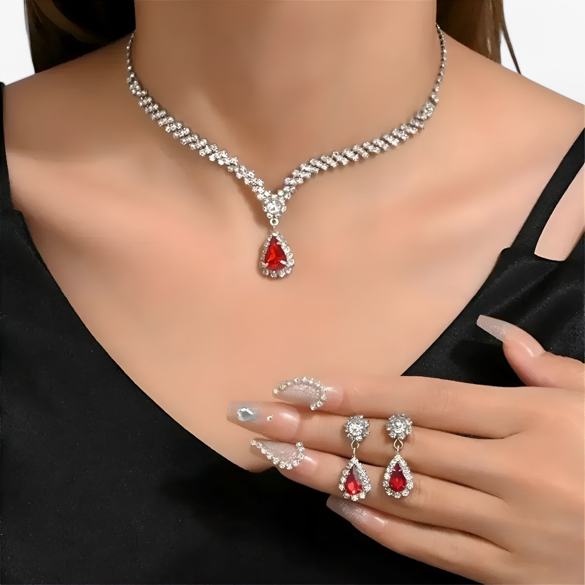 Amanda | Elegant vielsesæt 2 dele - dråpehæng og øreringe - Guld rødt 2 - Amanda | Elegant vielsesæt 2 dele - dråpehæng og øreringe- €25 - {{ product_tags }