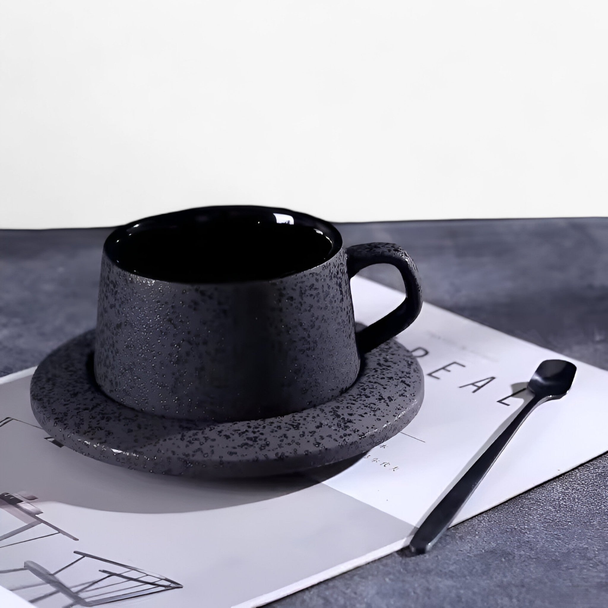 Luna | Luksuriøs Frosted Keramisk Koffiesæt med Tallerken og Ske - - house & garden - {{ product_tags }