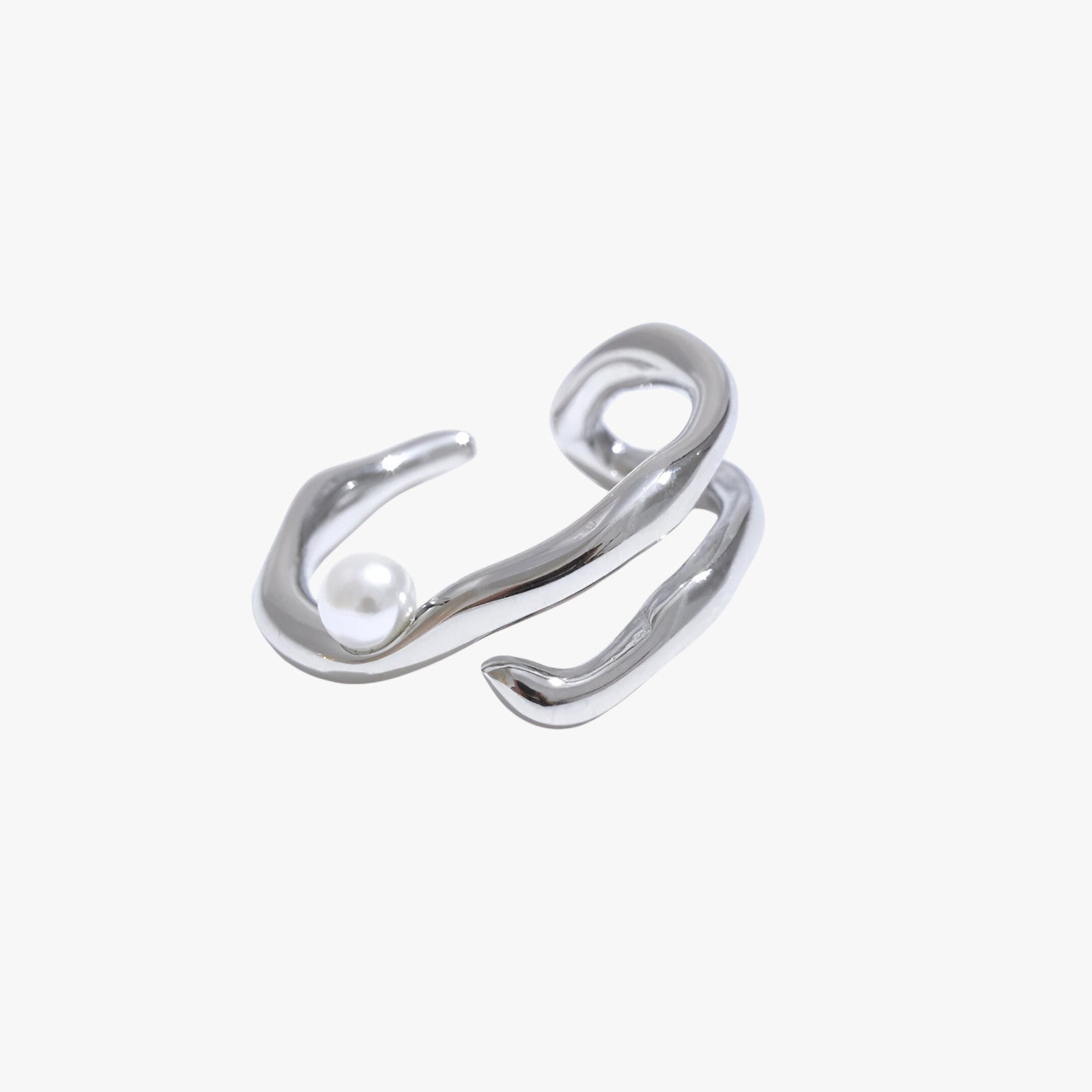 MariJoice | Ring i Stål med Perle – Tidløs Geometrisk Elegance - 7 Platin - other - {{ product_tags }