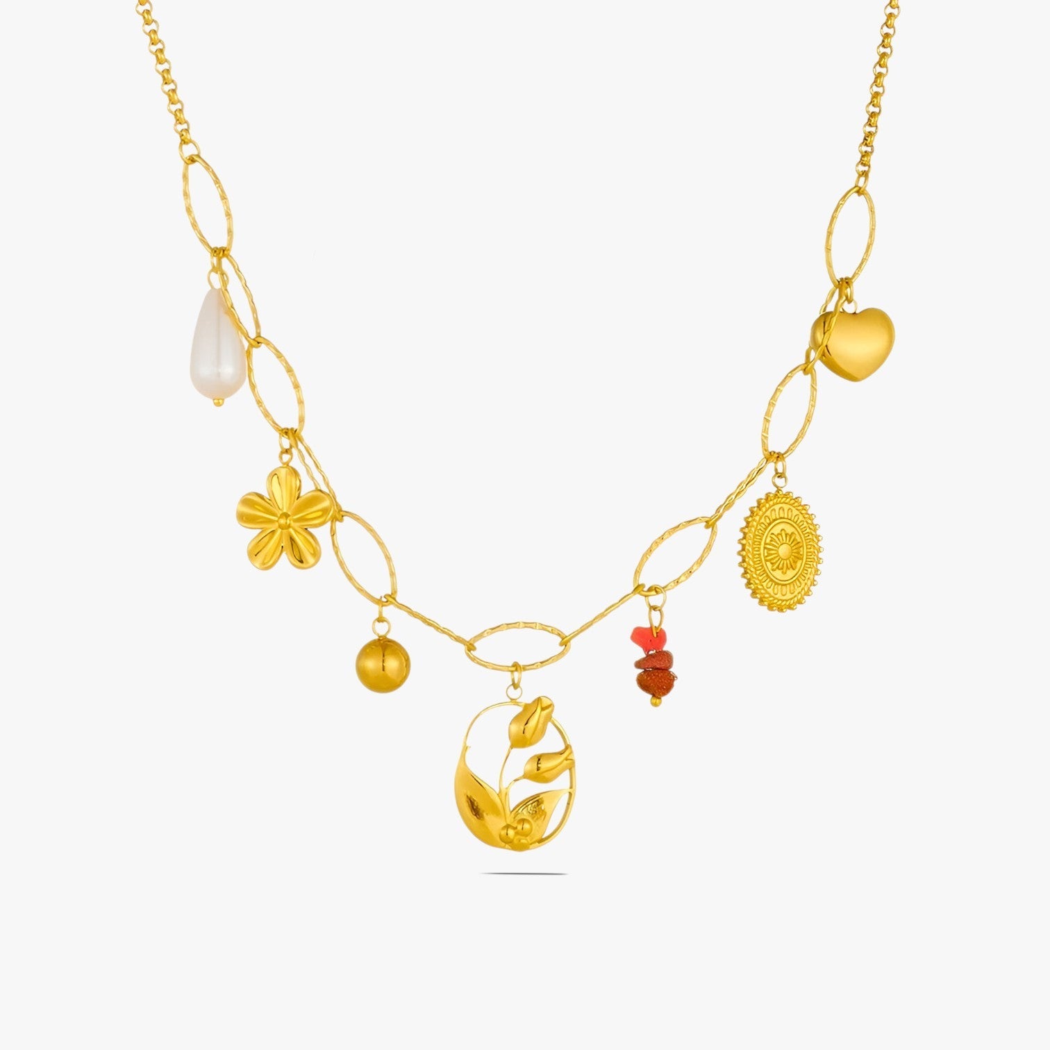 Bailey | Elegant halskæde med vedhæng i hjerte og tulipan - - other - {{ product_tags }