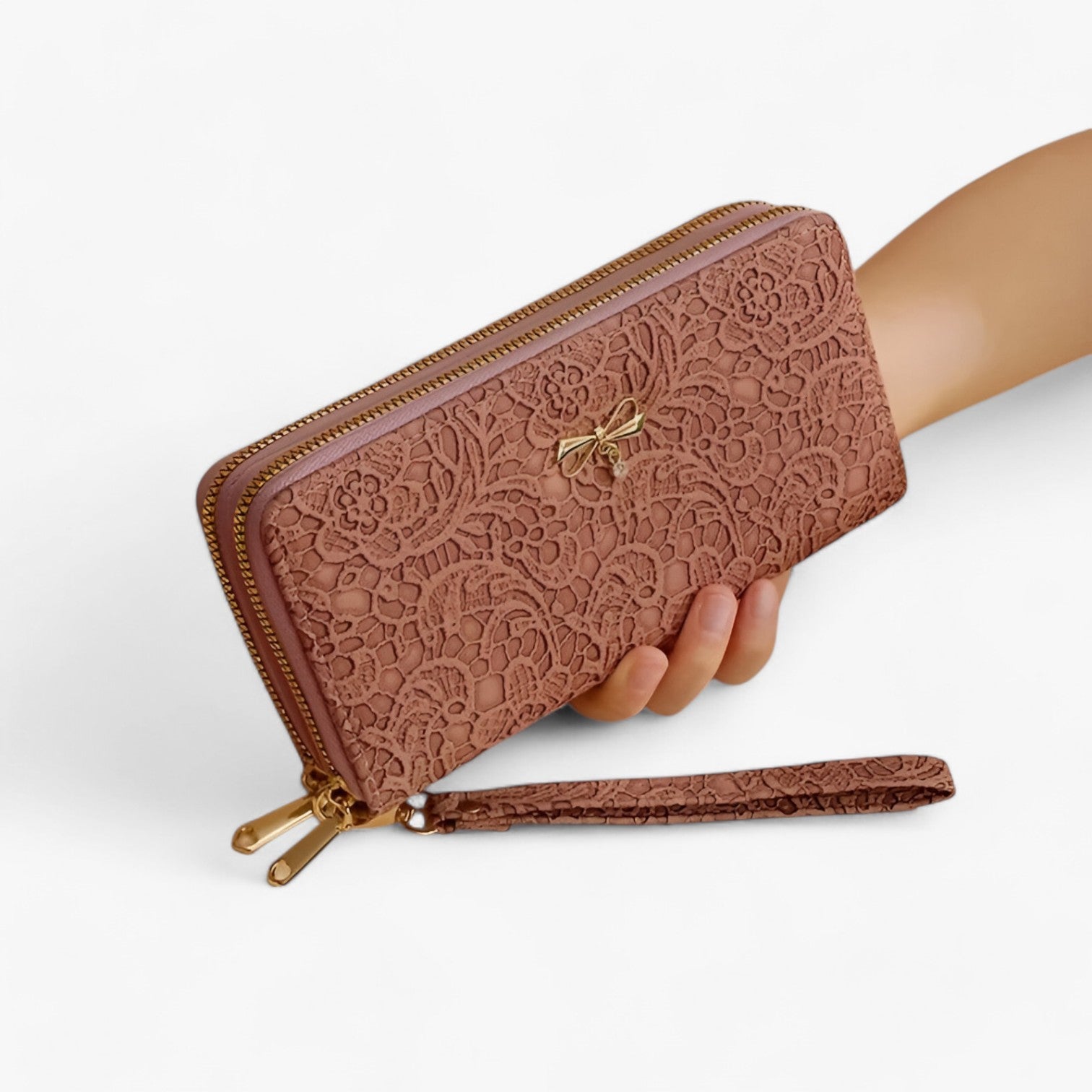 Marian | Retro Brieftaske – Elegant og Rummelig med Blonderelief - Brun - bags - {{ product_tags }