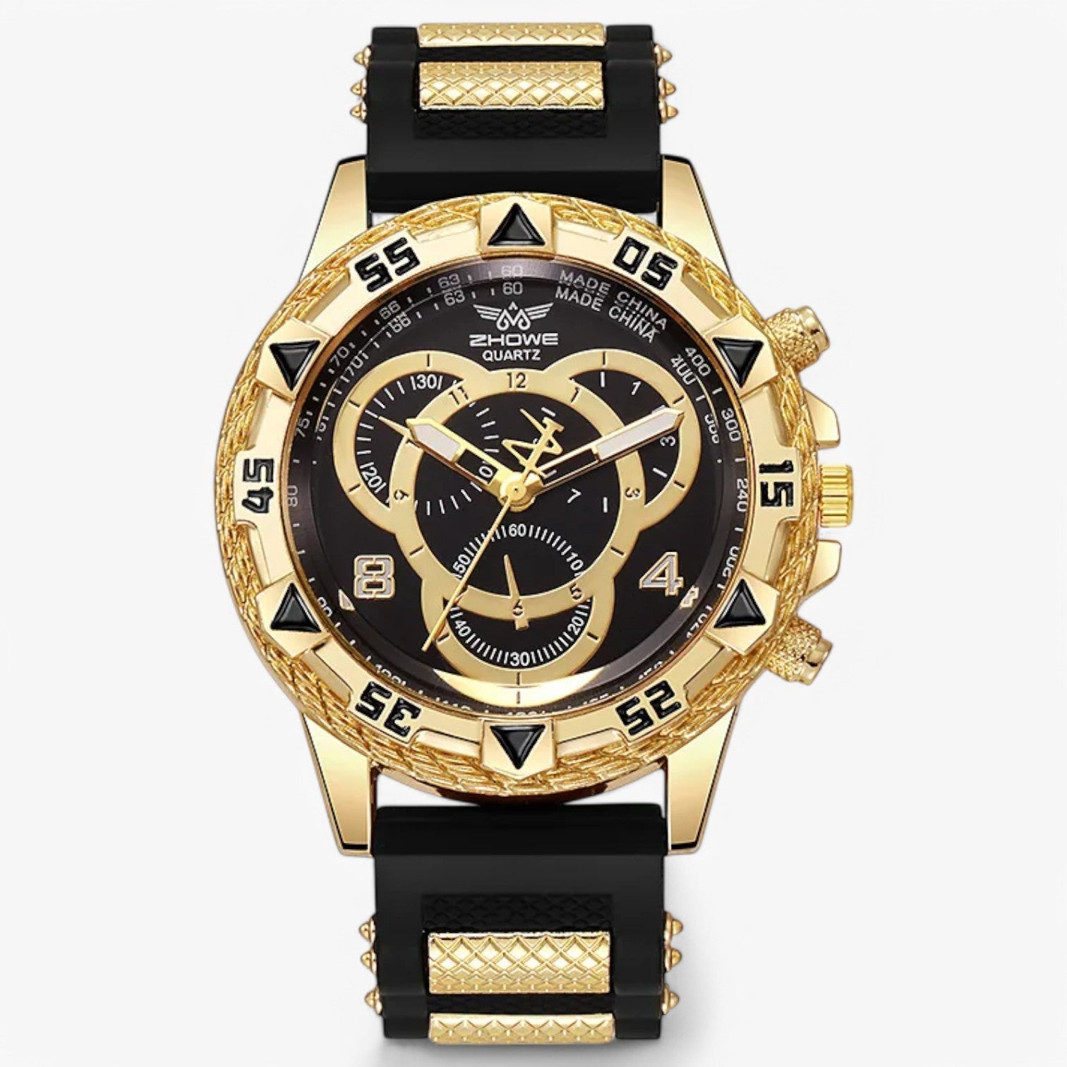 Renato | Stilfuld Sportur med Komfortabel Silikone Rem - Guld Sort - watches - {{ product_tags }