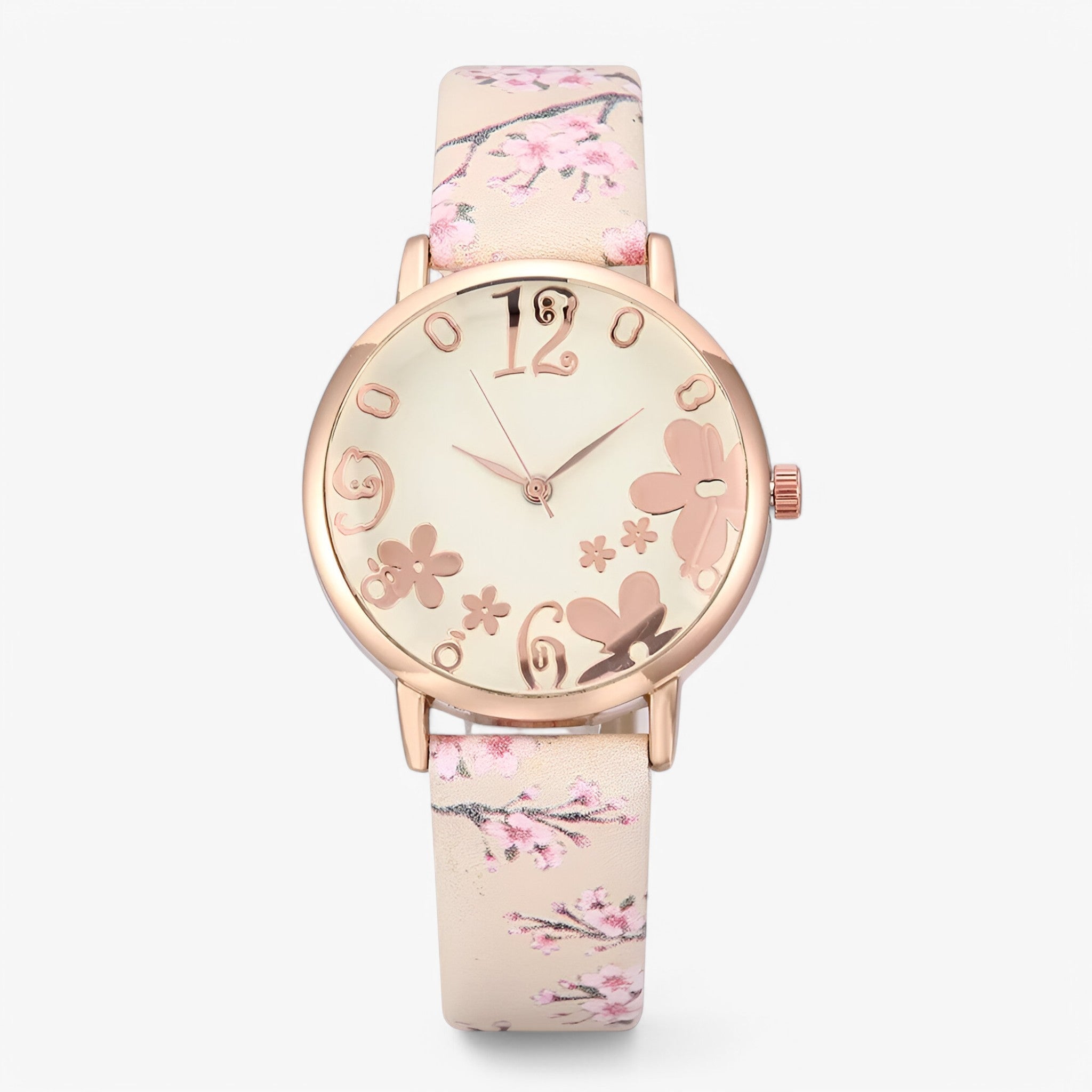 Kimberly | Dameur med blomster urskive og matchende armbånd - Beige - watches - {{ product_tags }