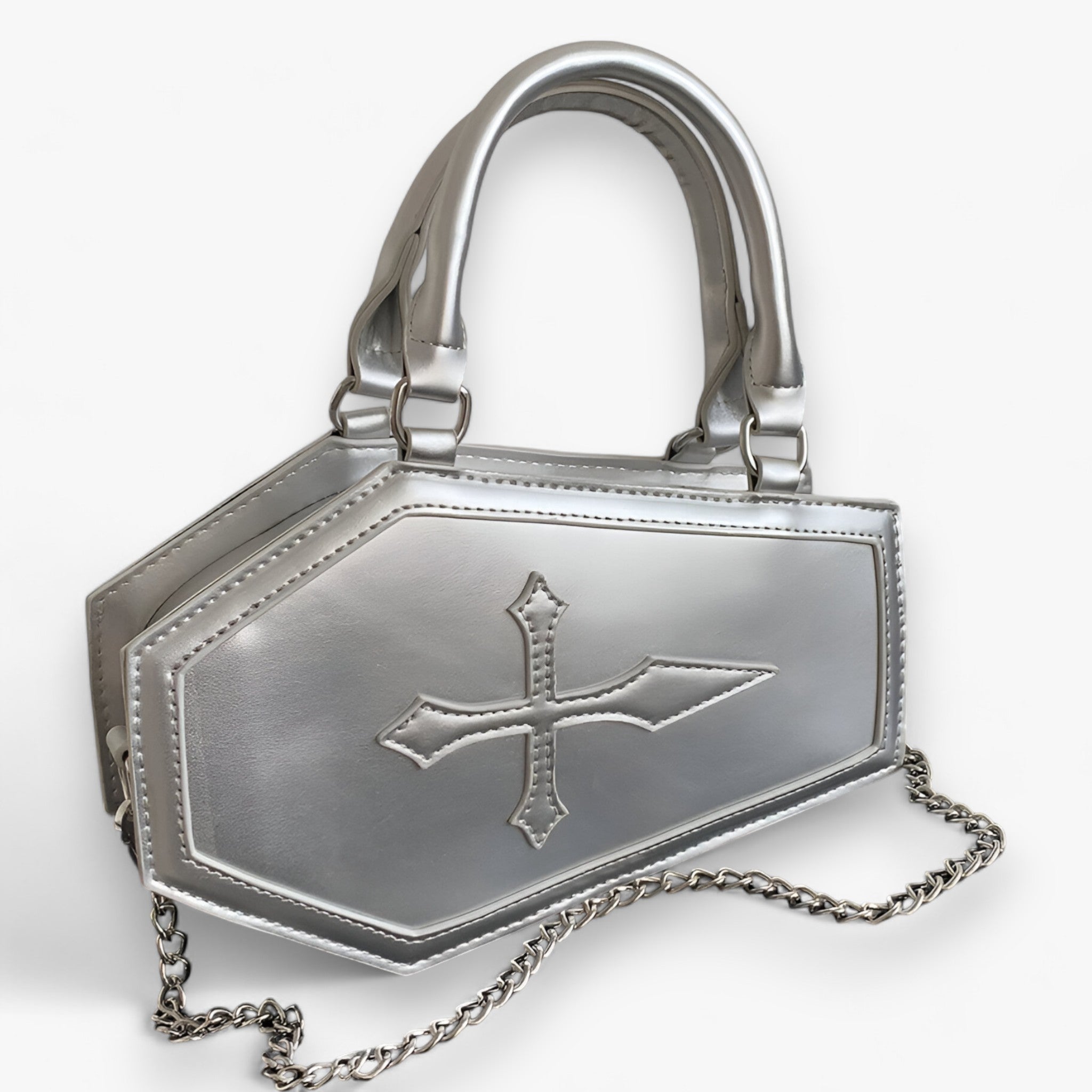 Kistekæde-håndtaske – rummelig og elegant til Halloween-cosplay - Sølv 24,5cmx6cmx15cm - Kistekæde-håndtaske – rummelig og elegant til Halloween-cosplay - €25 - {{ product_tags }