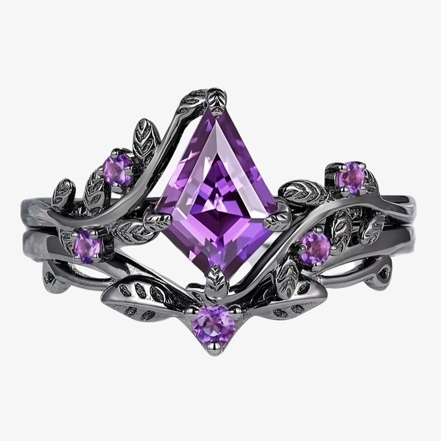 Eva | Sæt af Lilla Stabelbare Ringe i Elegant Goth Stil - Sort skud - women's fashion - {{ product_tags }