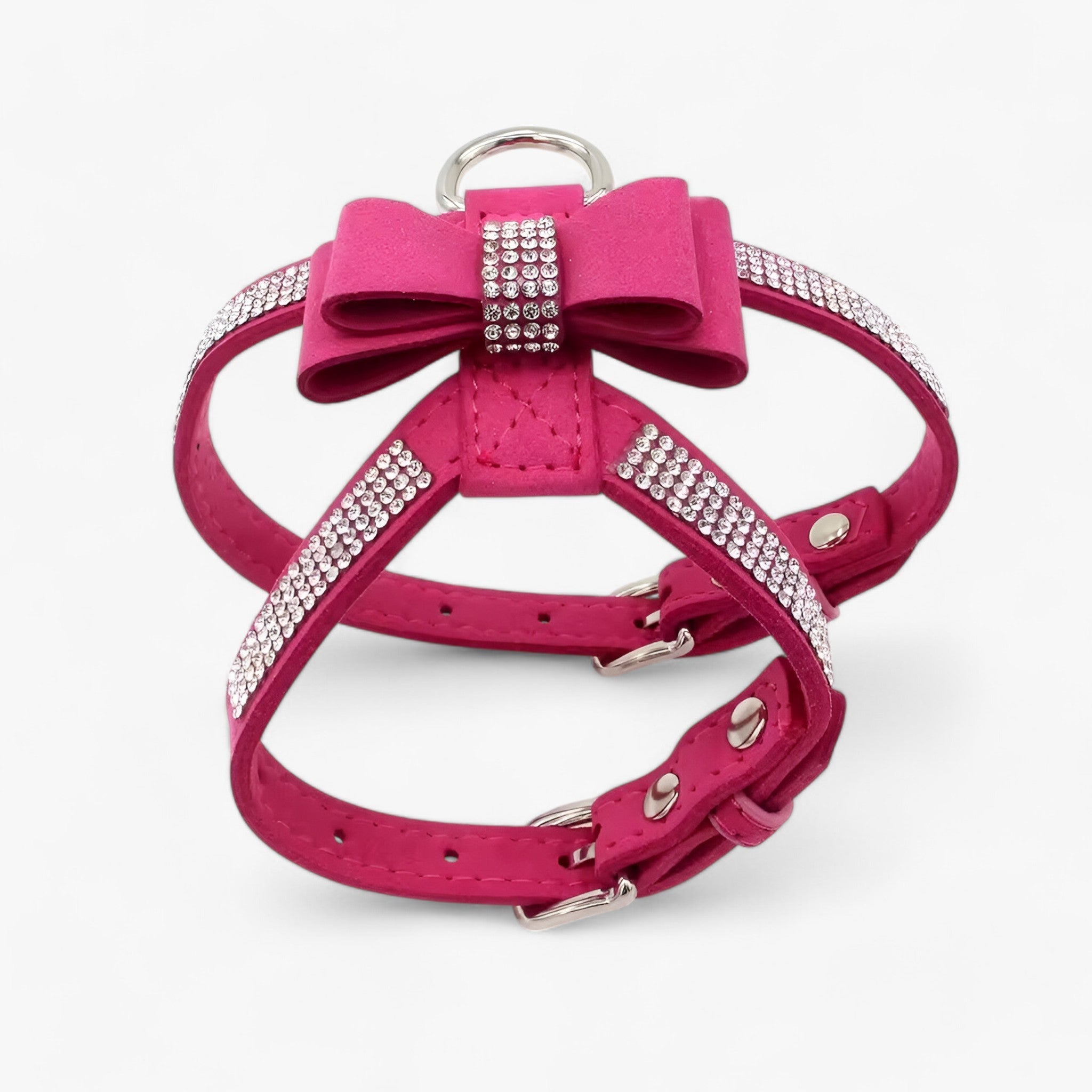 Bella | Fløjlslærredssele med Sløjfe og Strass - Fuchsia - other - {{ product_tags }