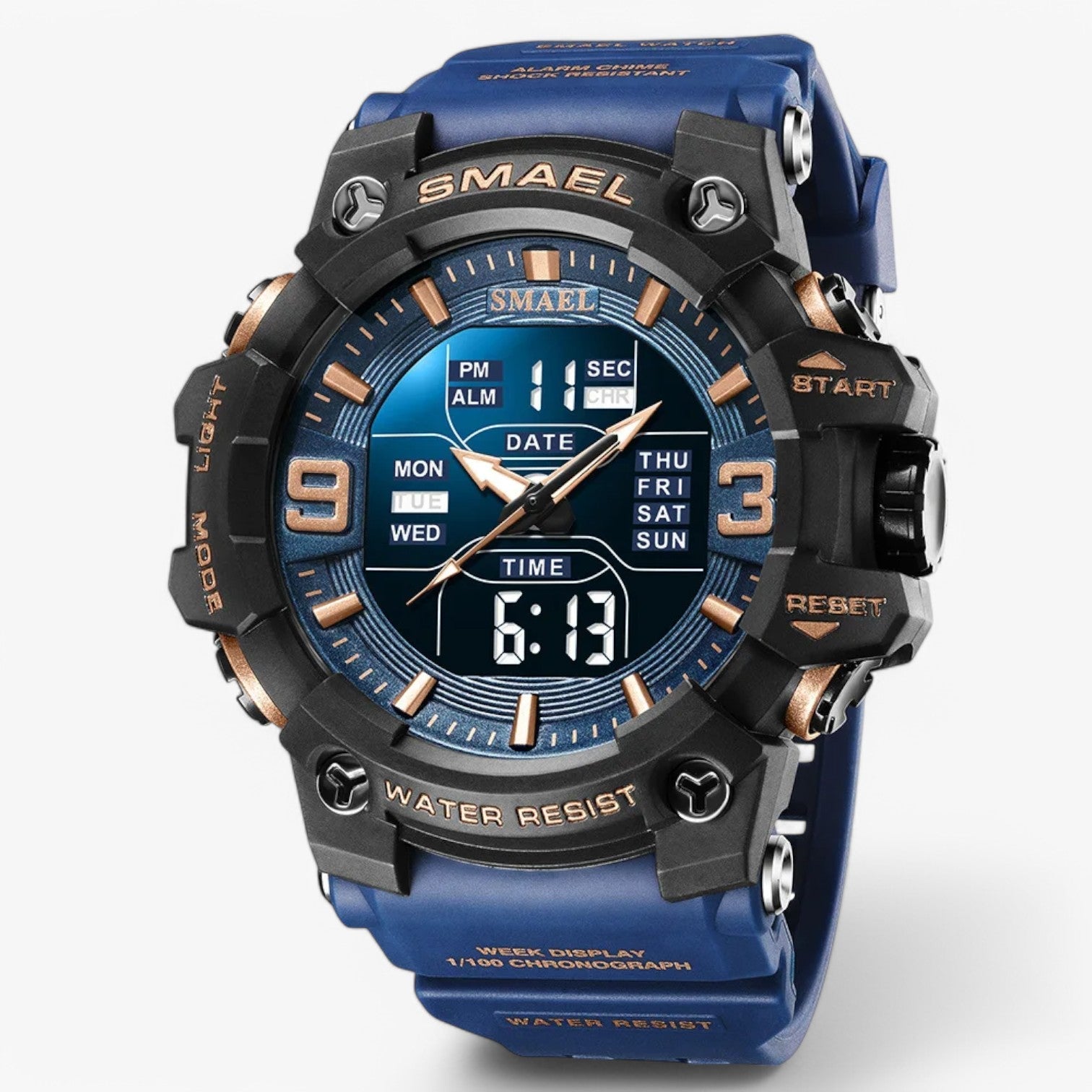 Janos | Sportur – LED-display, vandtæt og dobbelt tidsvisning - Blå - watches - {{ product_tags }