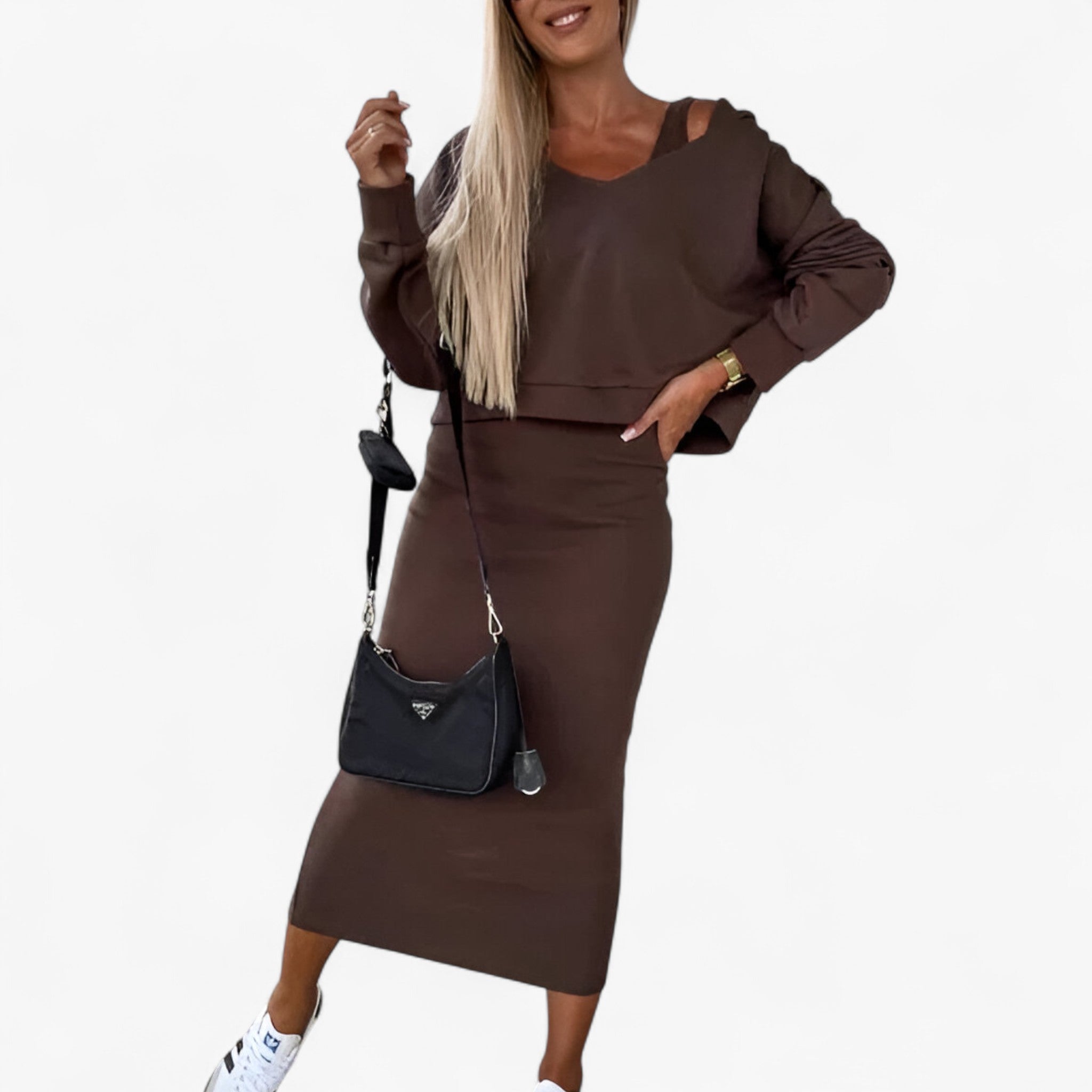 Lea | Sweater og kjole sæt – Behageligt og sexet - Khaki - women's fashion - {{ product_tags }