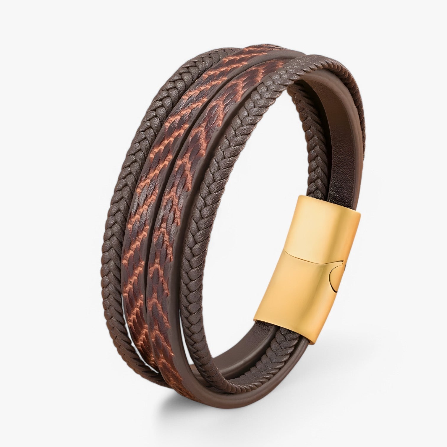 Olivier | Stilig Herrearmbånd – Flerlaget & Magnetisk - Brun med Guld - watches - {{ product_tags }