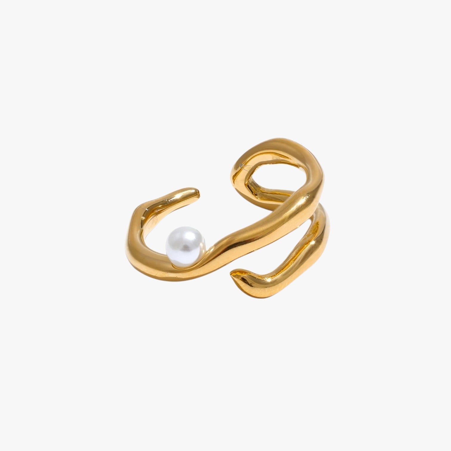 MariJoice | Ring i Stål med Perle – Tidløs Geometrisk Elegance - 7 Guld - other - {{ product_tags }