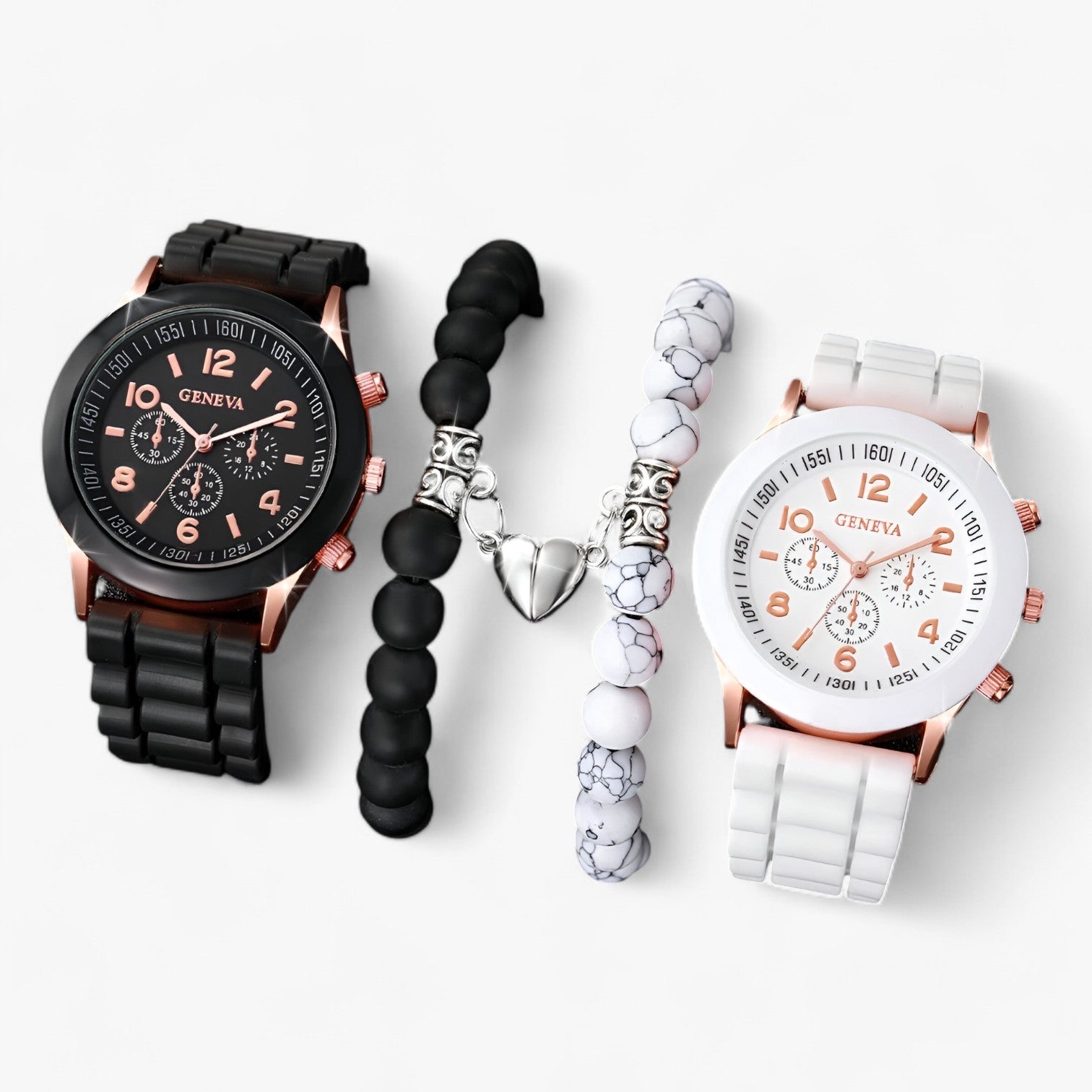 Eva | Stilfuld kvartsur-sæt med hjerteformede armbånd - - watches - {{ product_tags }