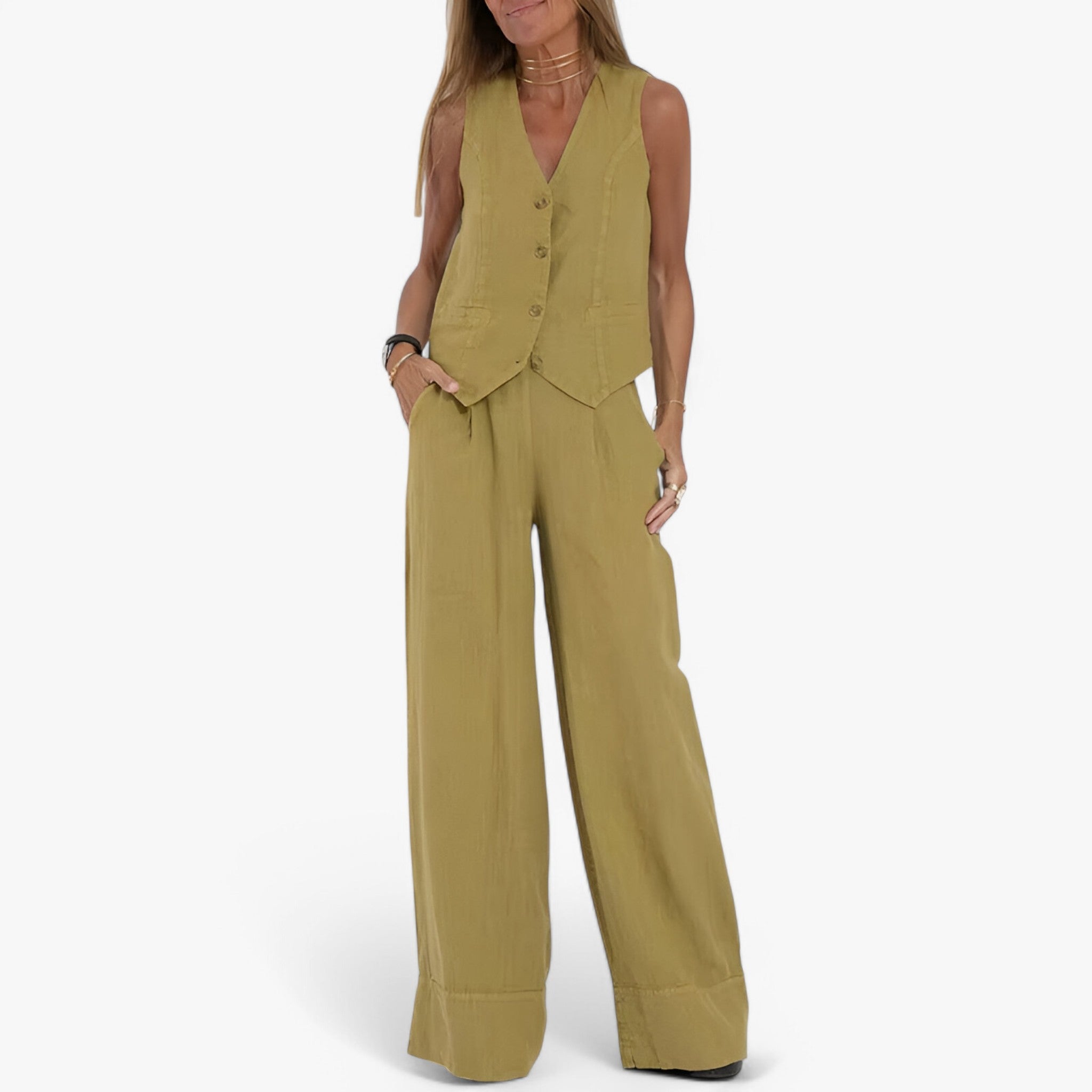 Lina | Ærmeløs vest (med gratis koordinerede bukser) - Giallo - women's fashion - {{ product_tags }