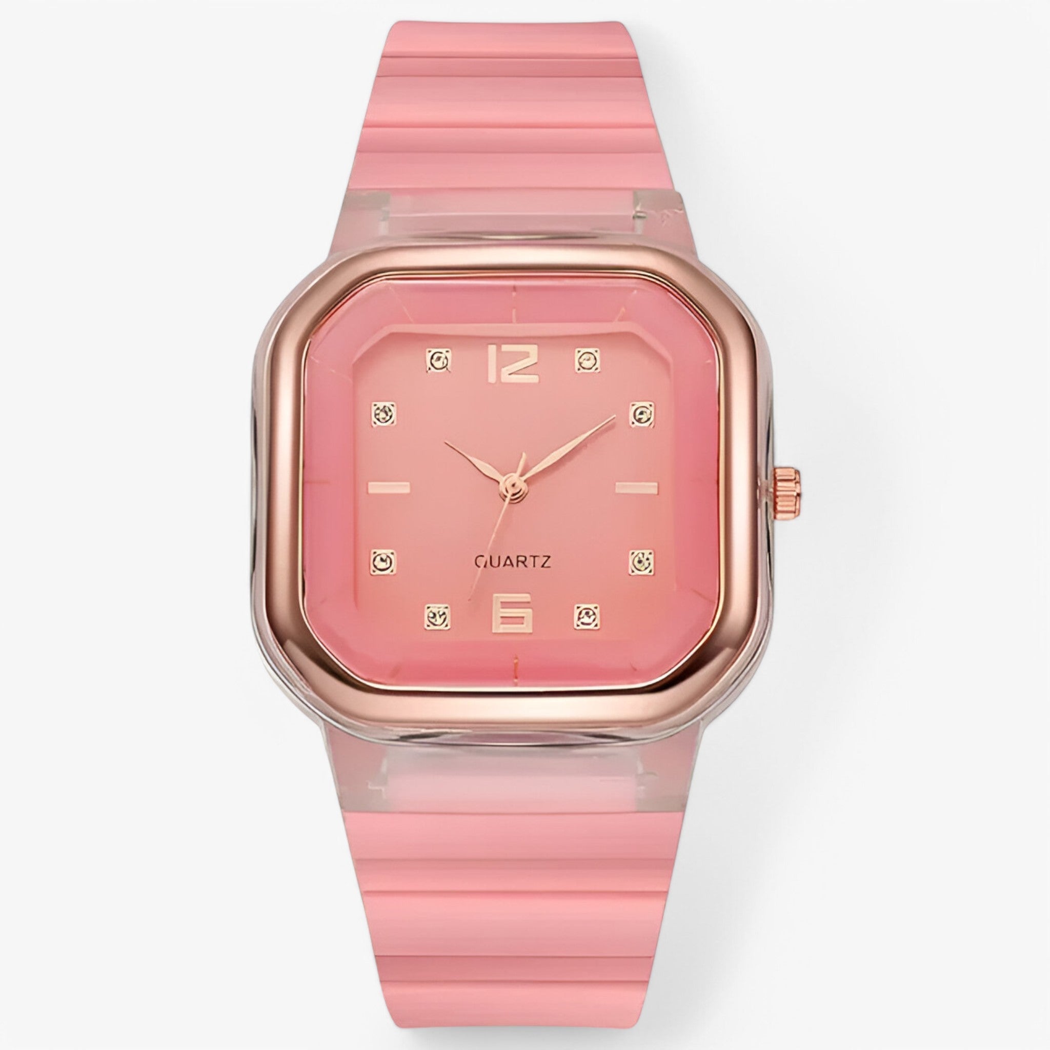 Janessa | Dameur i silikone med stor urskive og strassdetaljer - lyserød - watches - {{ product_tags }