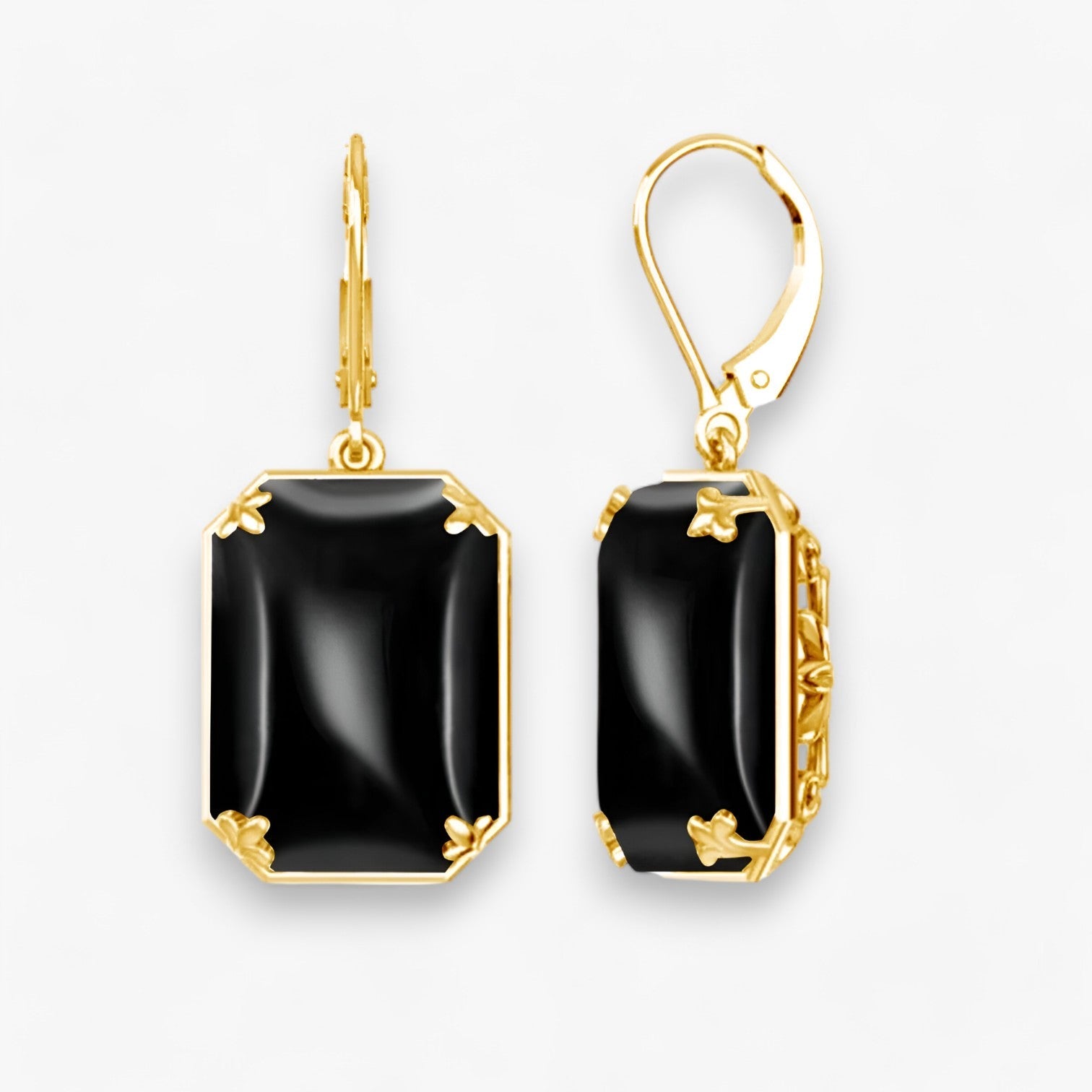 Amelia | Blå Topas Dangle Øreringe – Funklende Guld og Sølv - Sort Onyx - women's fashion - {{ product_tags }