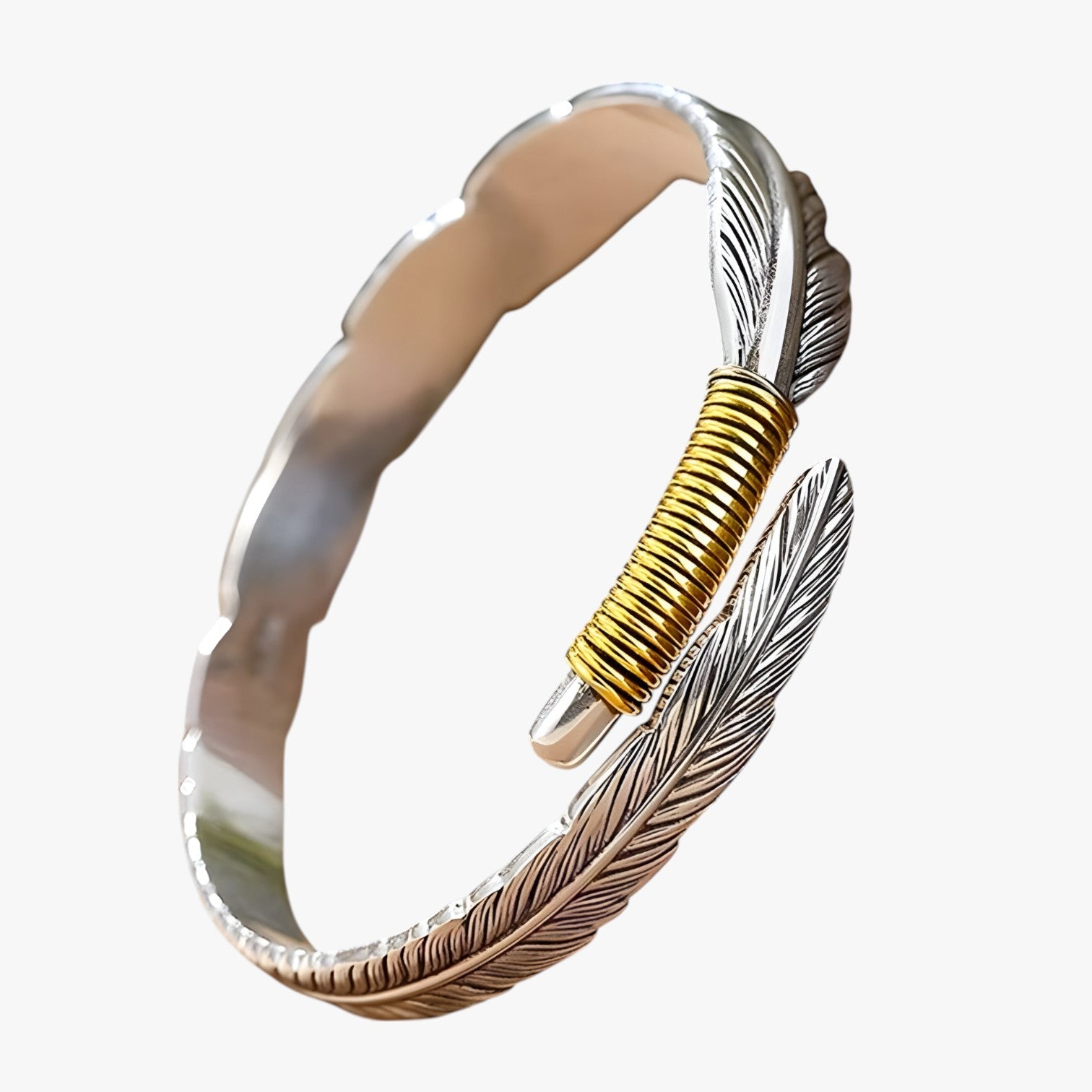 Jayce | Armband i 925 sølv med guldfjer i vintage punk stil - AL123154 - Jayce | Armband i 925 sølv med guldfjer i vintage punk stil - €25 - {{ product_tags }