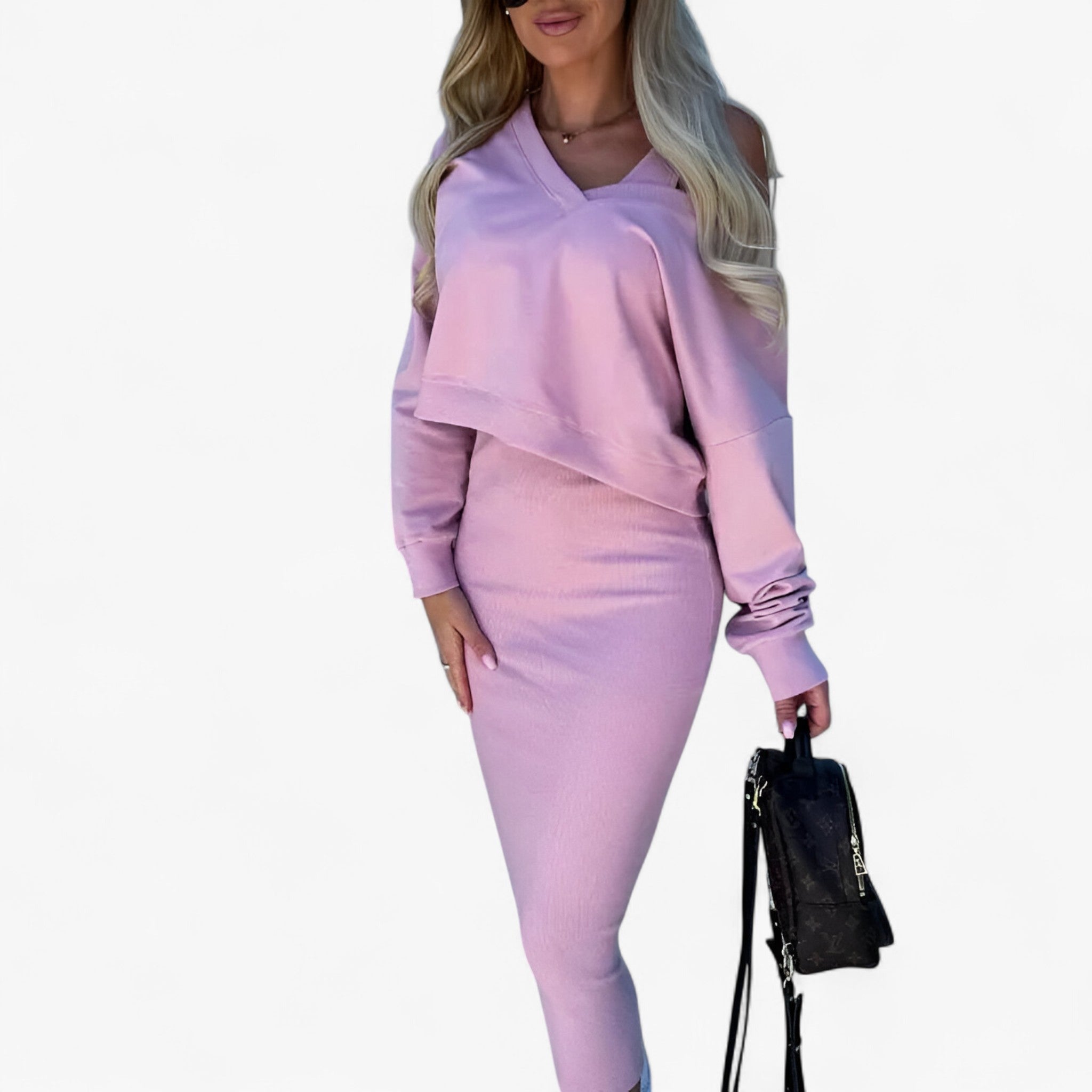 Lea | Sweater og kjole sæt – Behageligt og sexet - Rosa - women's fashion - {{ product_tags }