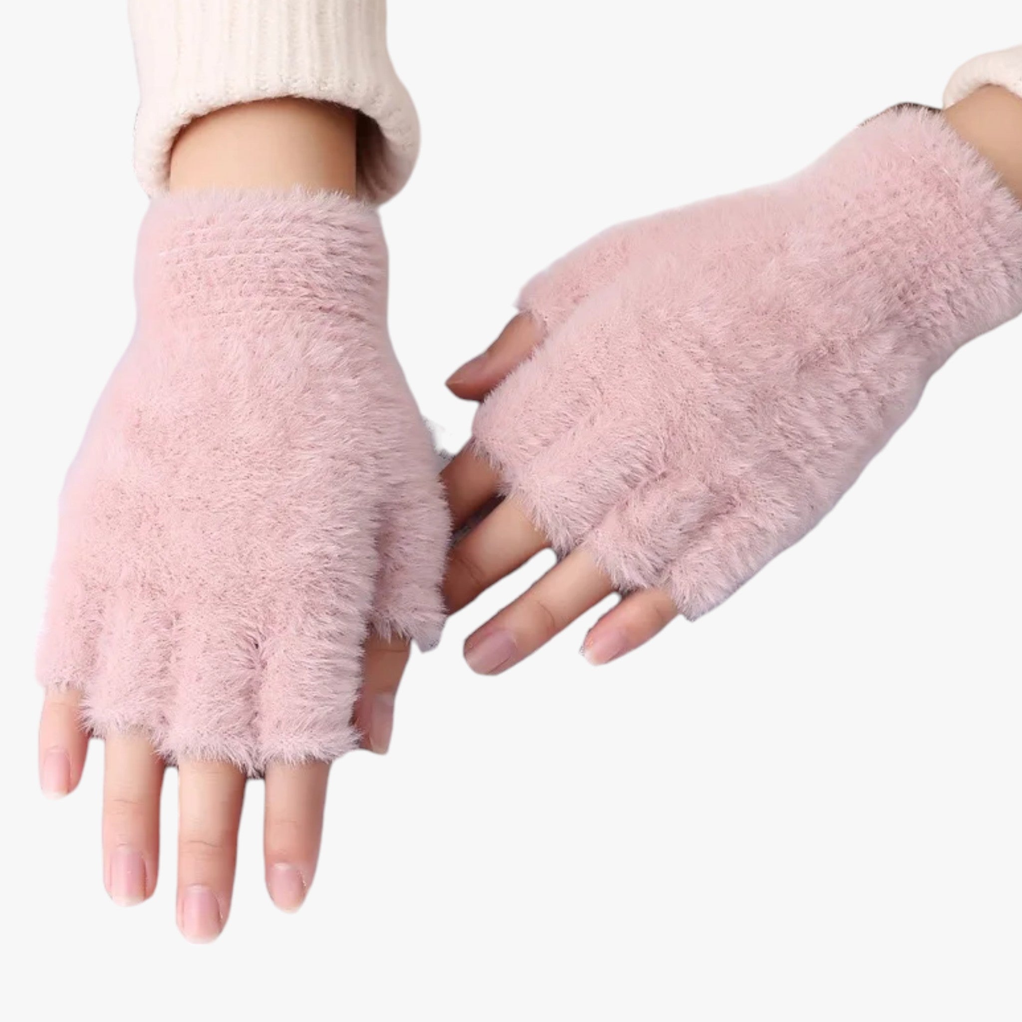 Aima | Halvfingre Imitationsmink Handsker - Varme & Touchscreen Bekvemmelighed - Lyserød - winter - {{ product_tags }