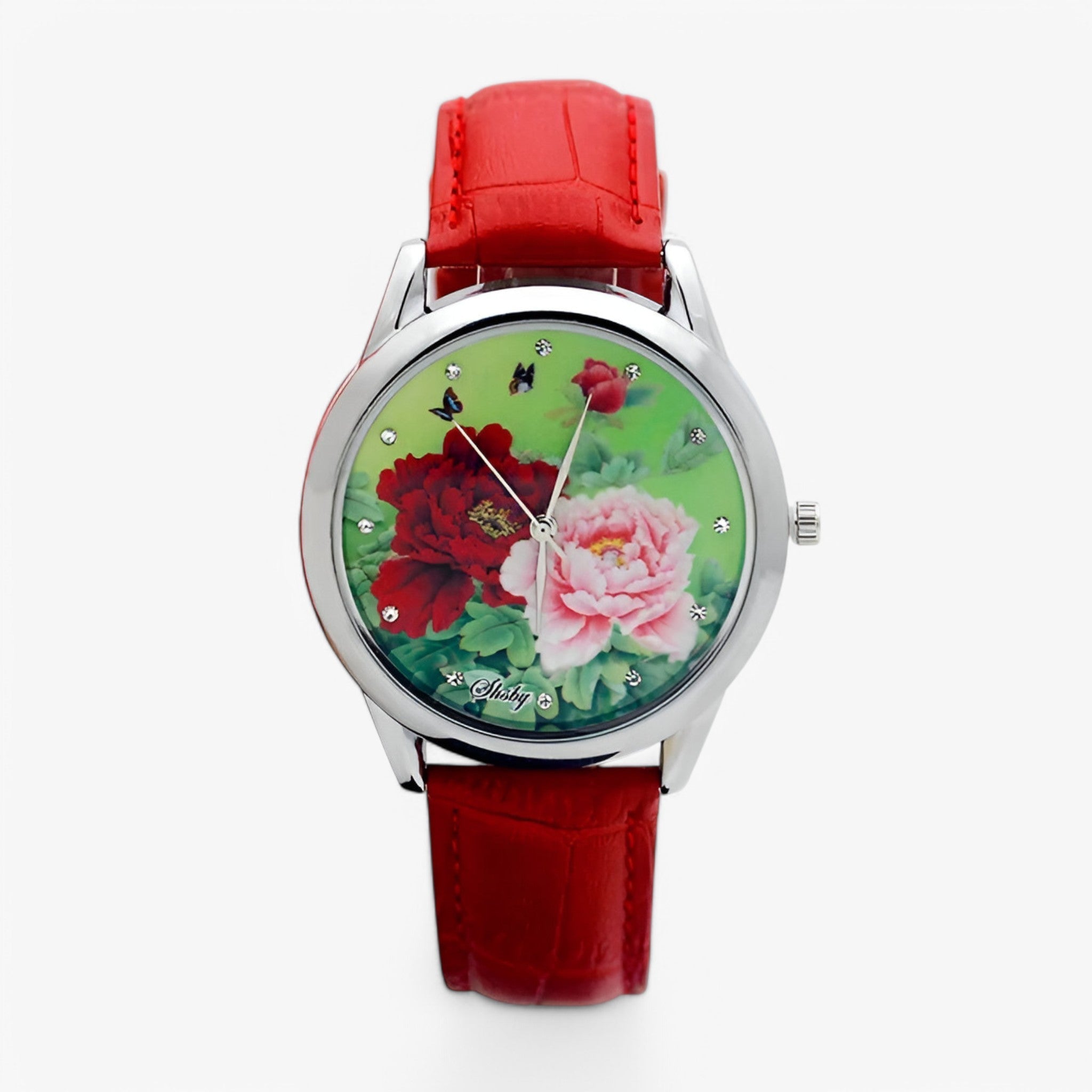 Kaia | Dameur med læderrem og elegant blomster urskive - rød - Kaia | Dameur med læderrem og elegant blomster urskive- €25 - {{ product_tags }