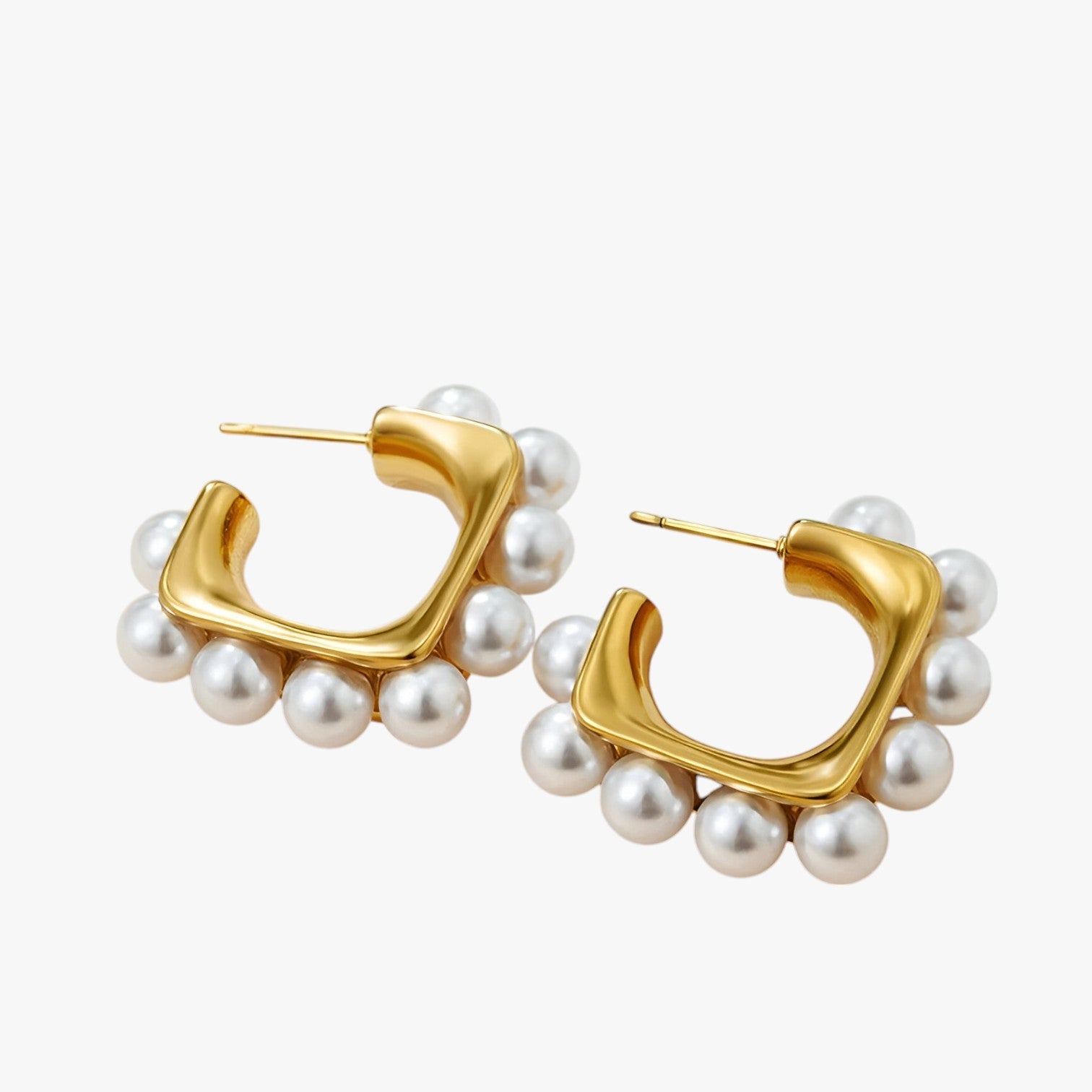 Audrey | Elegante Chunky Guld Perle Hoops – Hypoallergenisk & Stilet - - women's fashion - {{ product_tags }