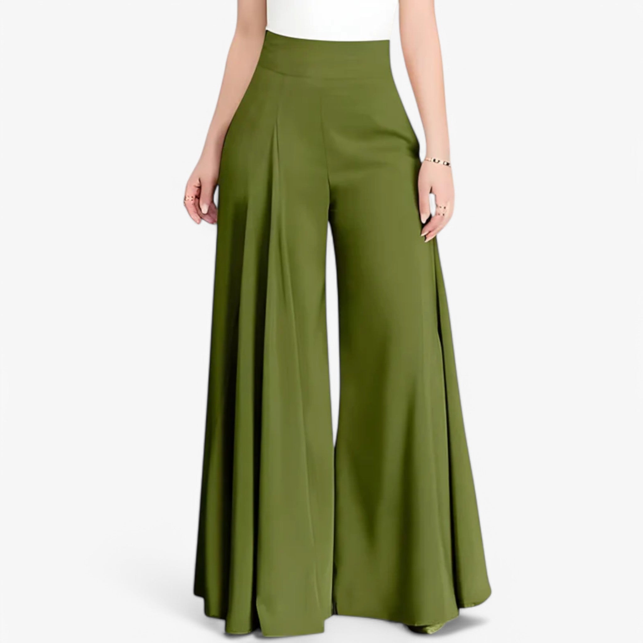 Anna | Bukser med vide ben - smarte og behagelige - Oliven - women's fashion - {{ product_tags }