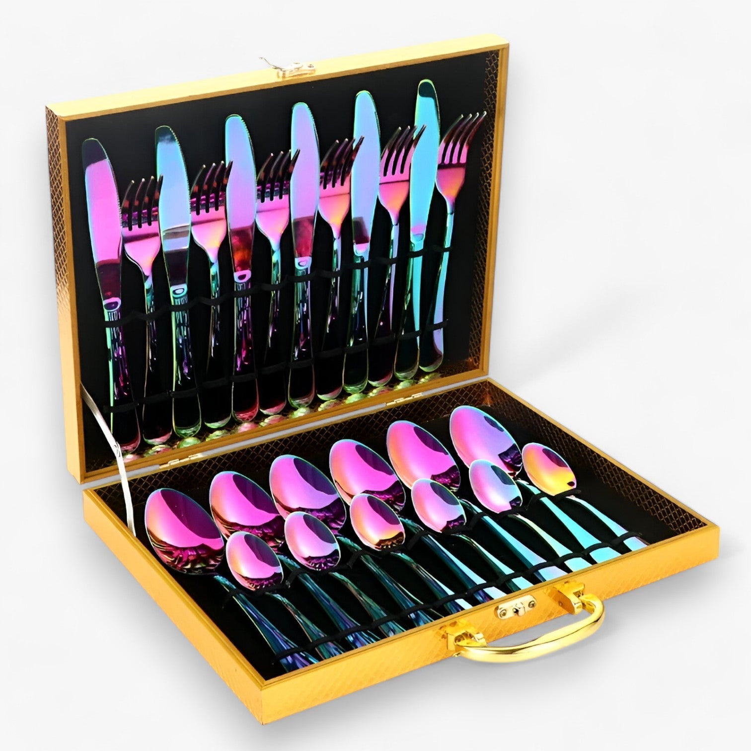 Isabel | 24-delt Bestiksæt – Stilfuldt og Holdbart Rustfrit Stål Spisebestik - Farverig - house & garden - {{ product_tags }