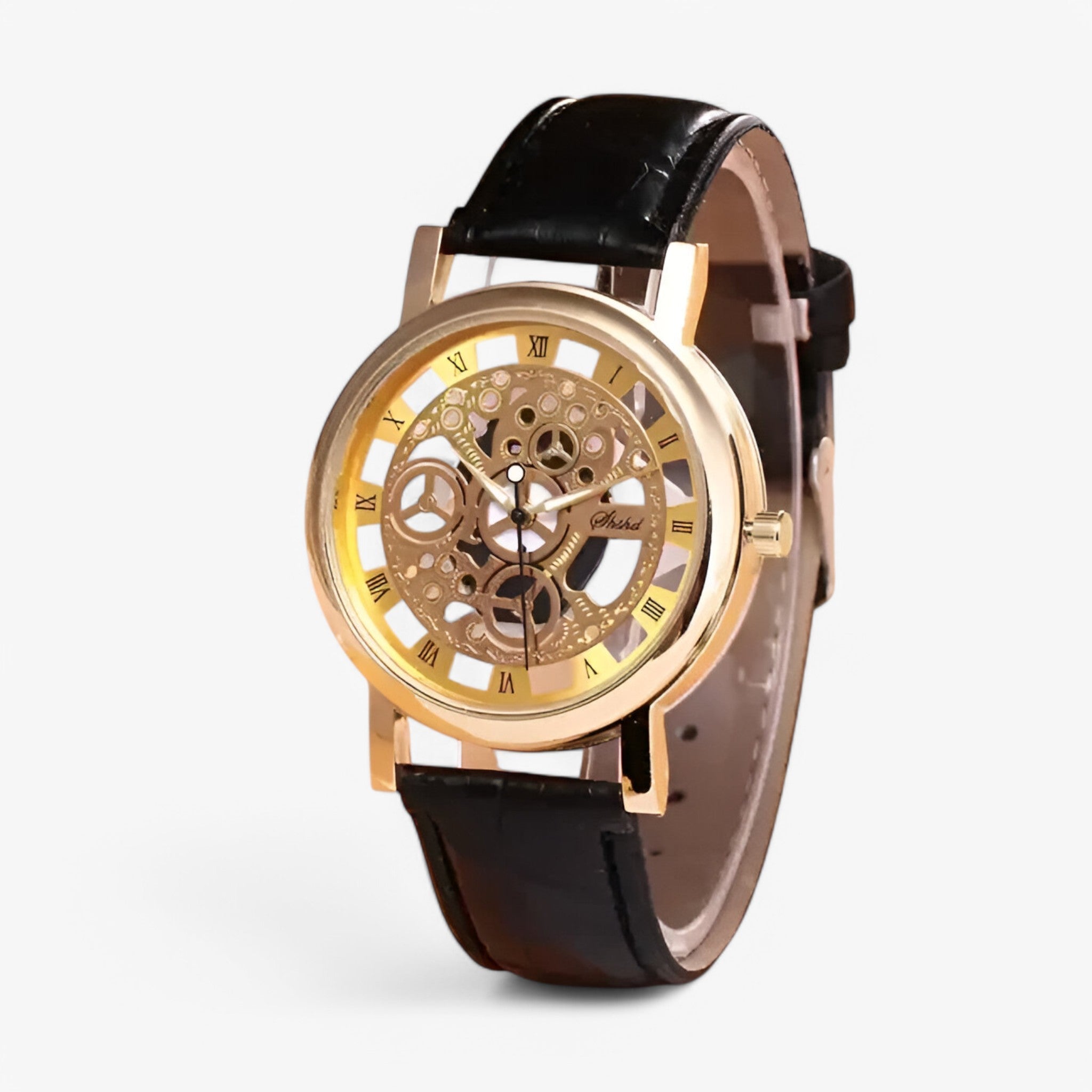 Olivier | Kvartsur med læderrem og romersk urskive - sort guld - watches - {{ product_tags }