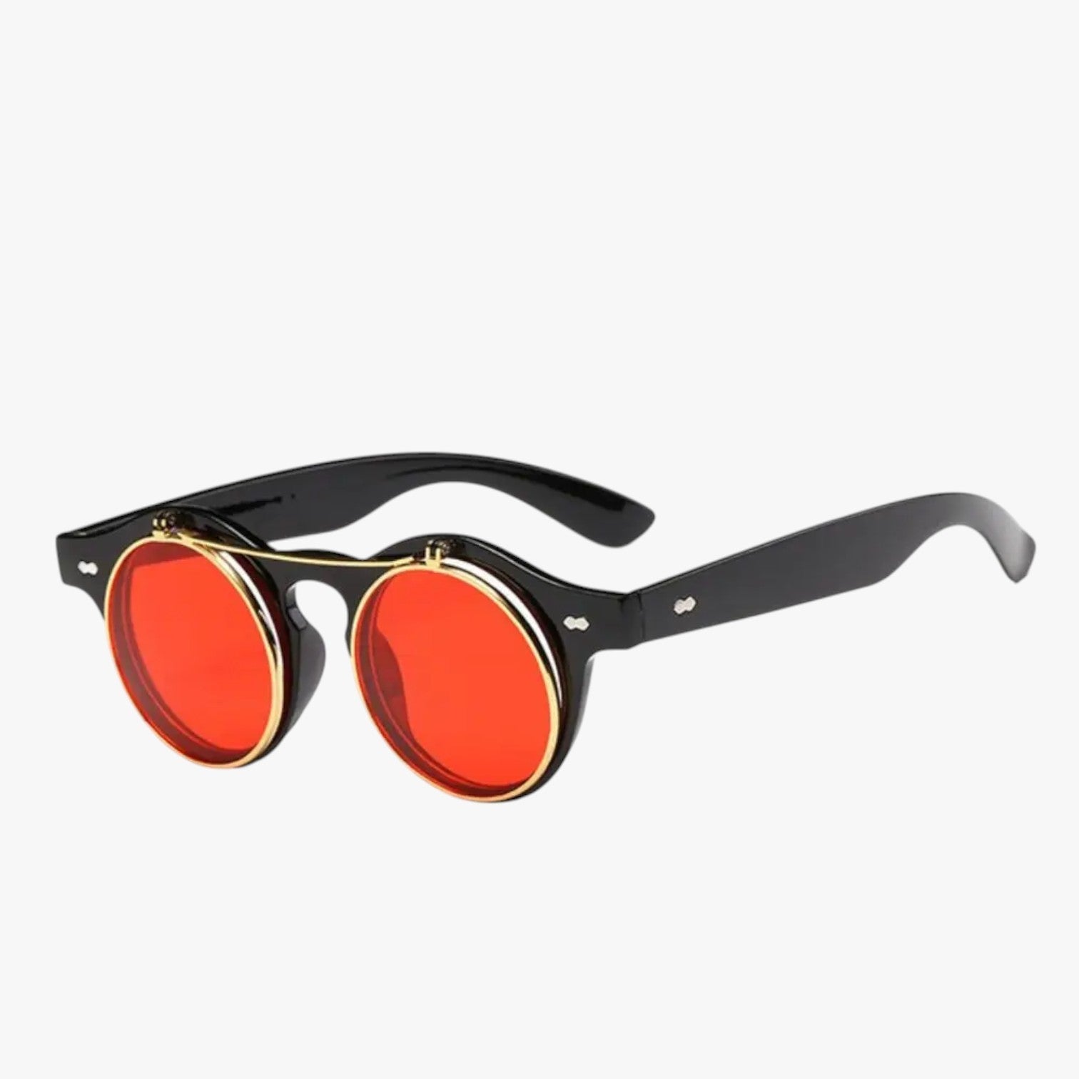 Zain | Retro unisex solbriller med dobbelt linse flip & UV-beskyttelse - rødsort - Zain | Retro unisex solbriller med dobbelt linse flip & UV-beskyttelse - €25 - {{ product_tags }