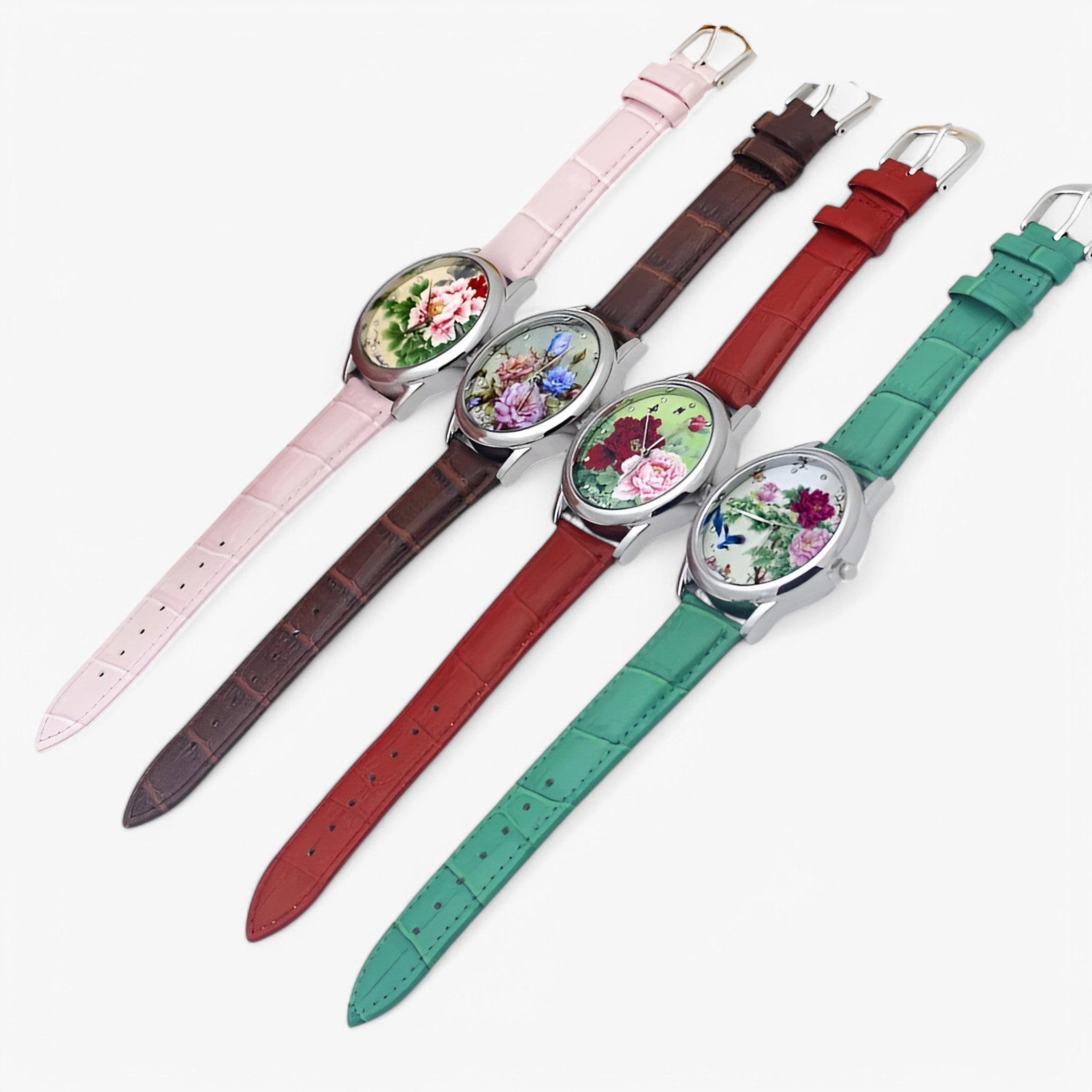 Kaia | Dameur med læderrem og elegant blomster urskive - - Kaia | Dameur med læderrem og elegant blomster urskive- €25 - {{ product_tags }