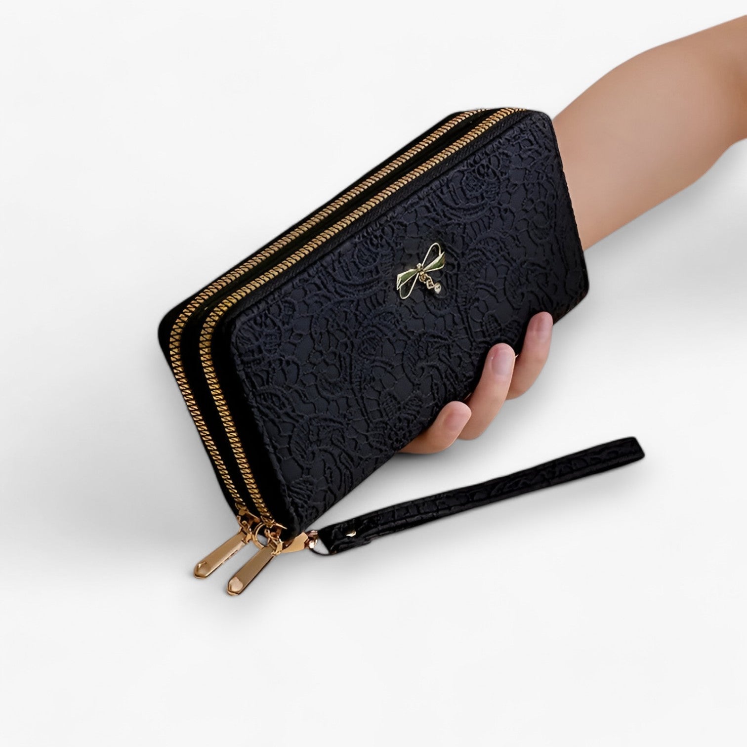 Marian | Retro Brieftaske – Elegant og Rummelig med Blonderelief - Sort - bags - {{ product_tags }