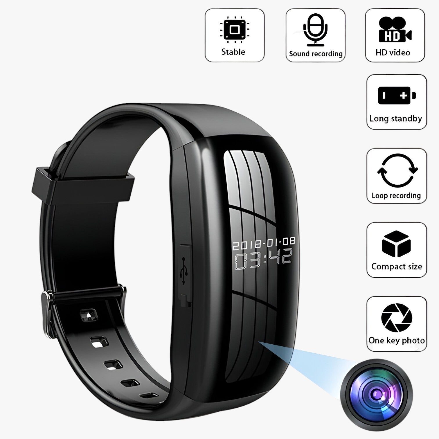 Joris | Mini Kamera Ur - Diskret Optagelse og Lagring i Én Armbånd - - Joris | Mini Kamera Ur - Diskret Optagelse og Lagring i Én Armbånd- €25 - {{ product_tags }