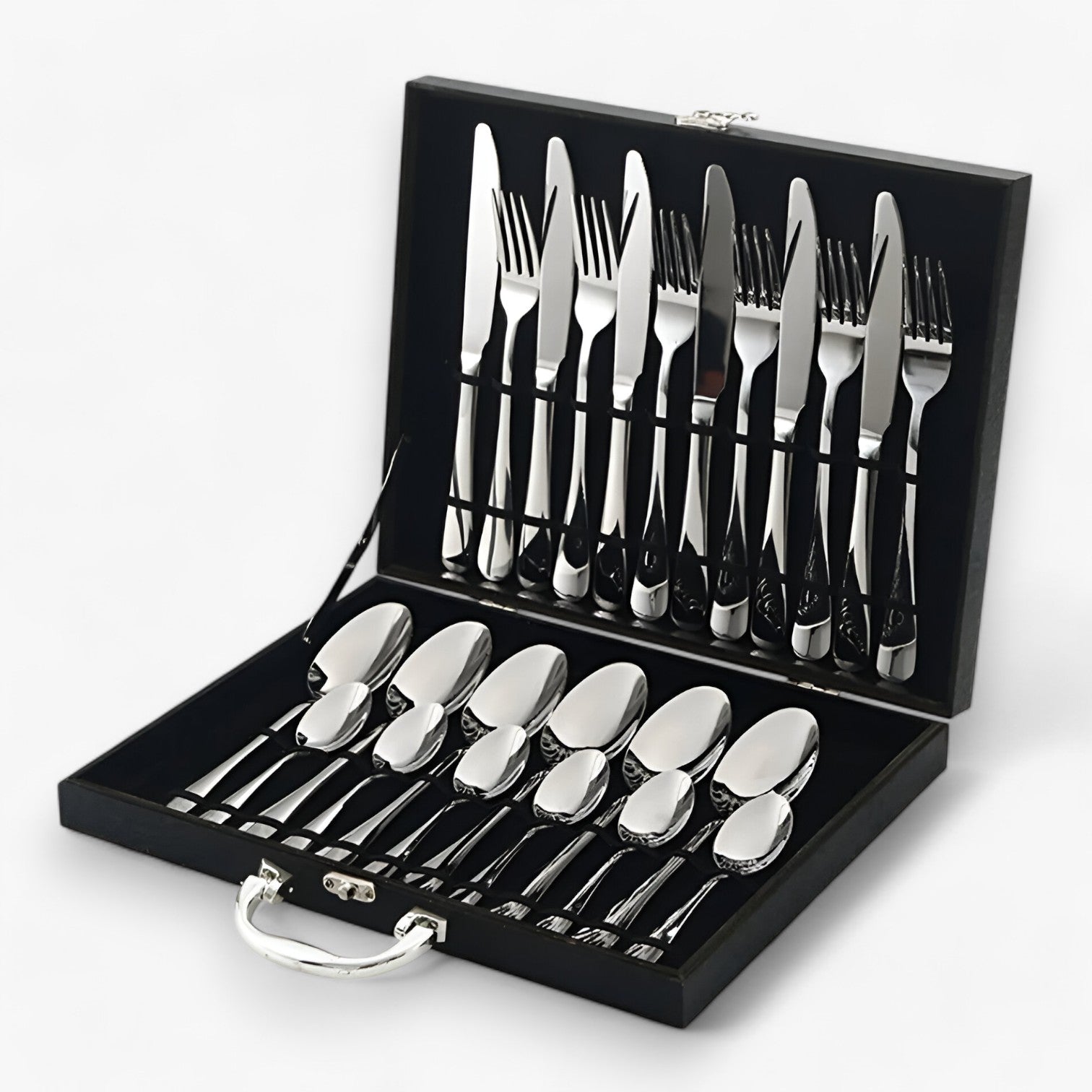 Isabel | 24-delt Bestiksæt – Stilfuldt og Holdbart Rustfrit Stål Spisebestik - Sølv - house & garden - {{ product_tags }