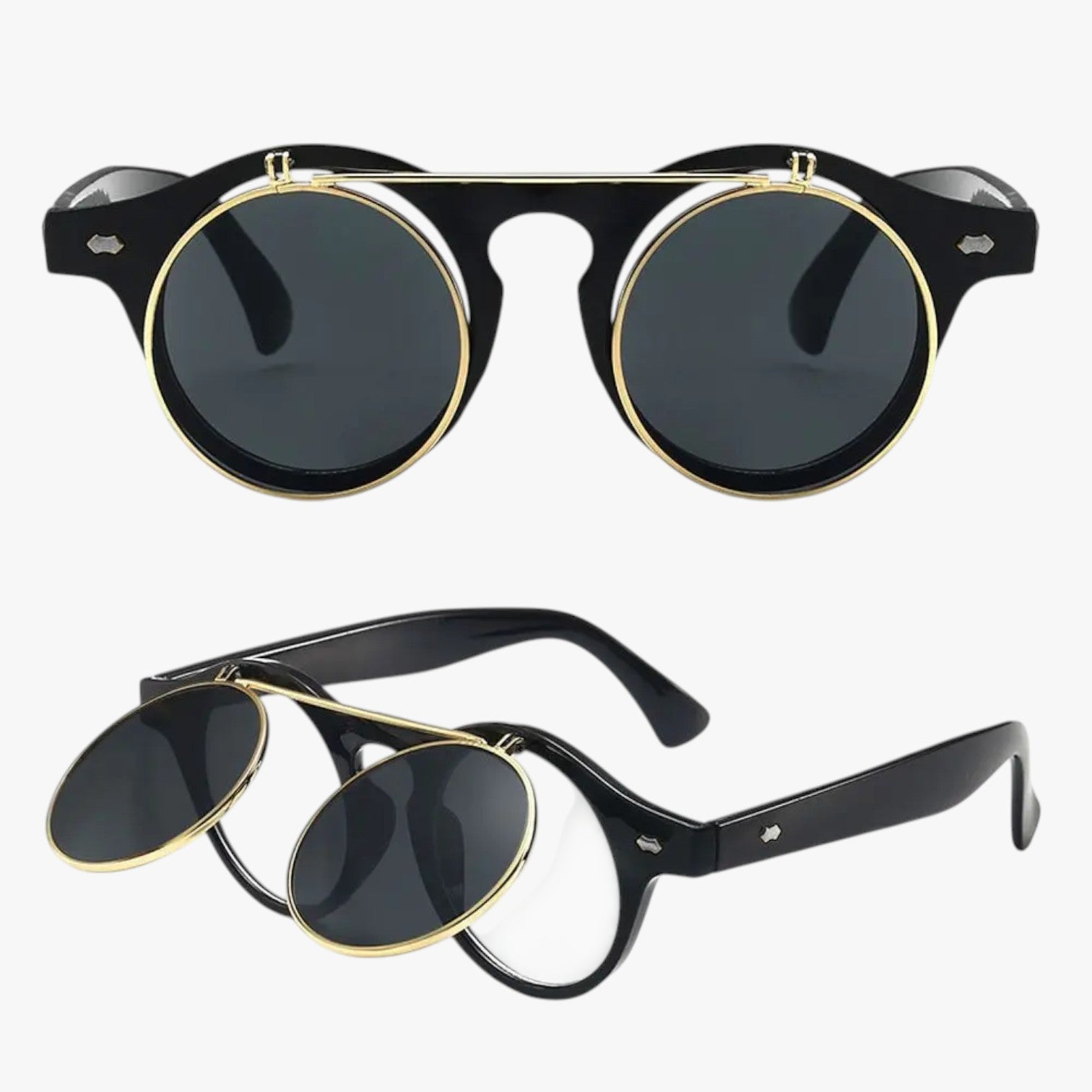 Zain | Retro unisex solbriller med dobbelt linse flip & UV-beskyttelse - - Zain | Retro unisex solbriller med dobbelt linse flip & UV-beskyttelse - €25 - {{ product_tags }