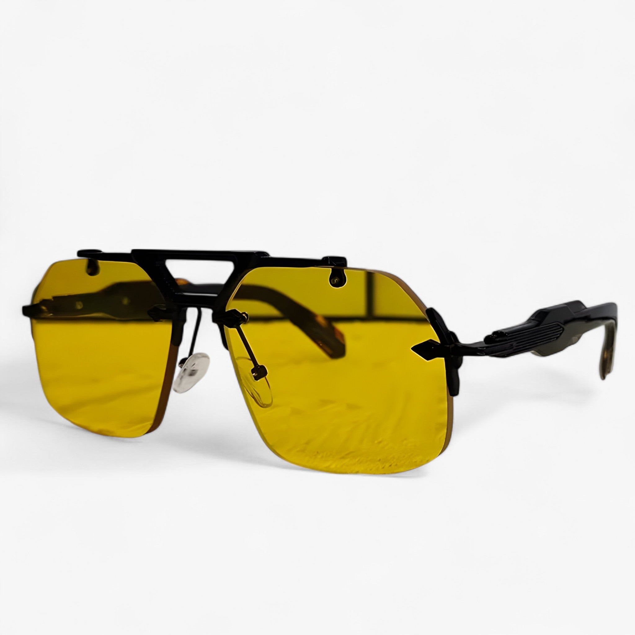 Tabb | Oversized punk metalen randloze zonnebril - SortGul - women's fashion - {{ product_tags }