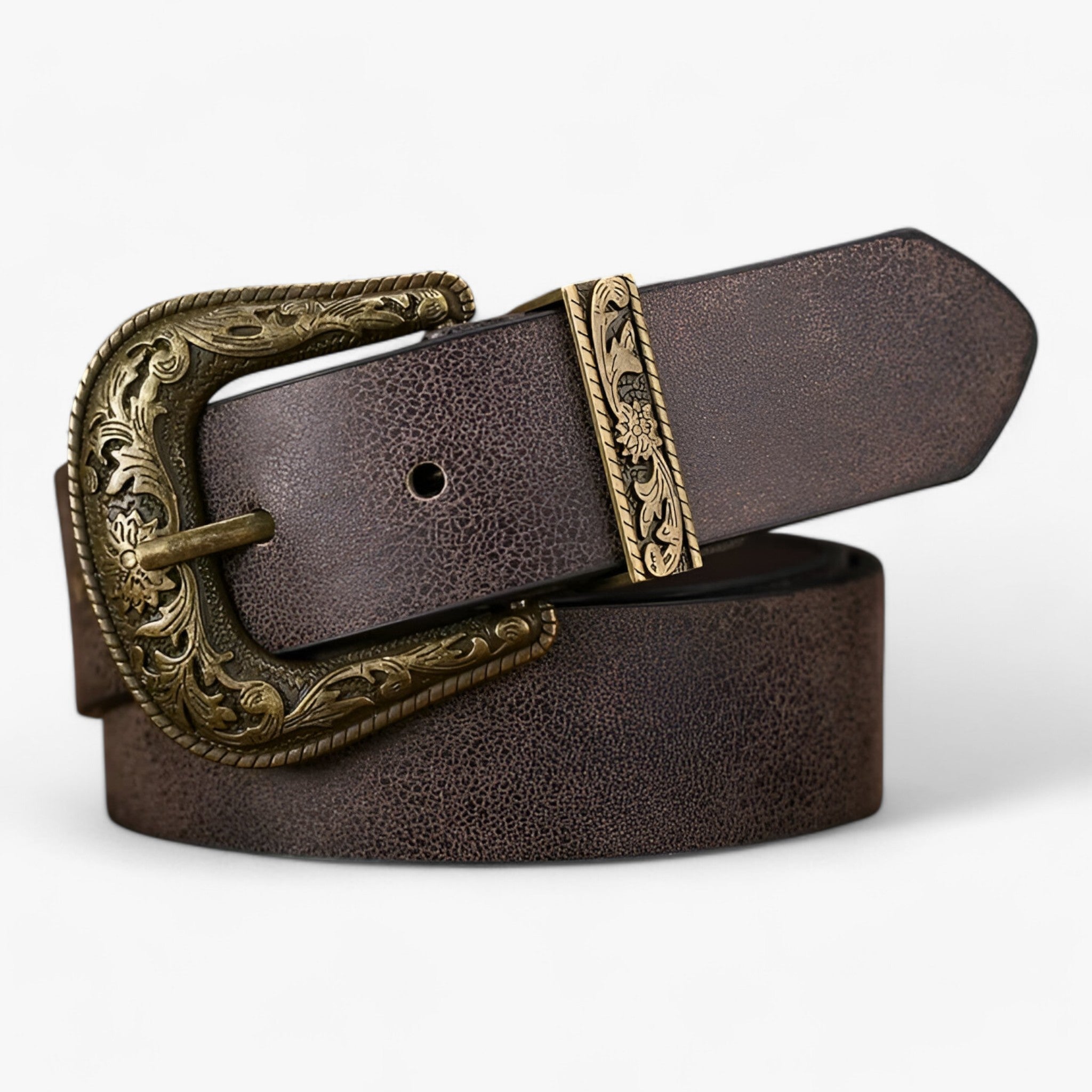 Grace | Rem med blomster spænder - Retro og unik - Mørkebrun 120 cm - men's fashion - {{ product_tags }