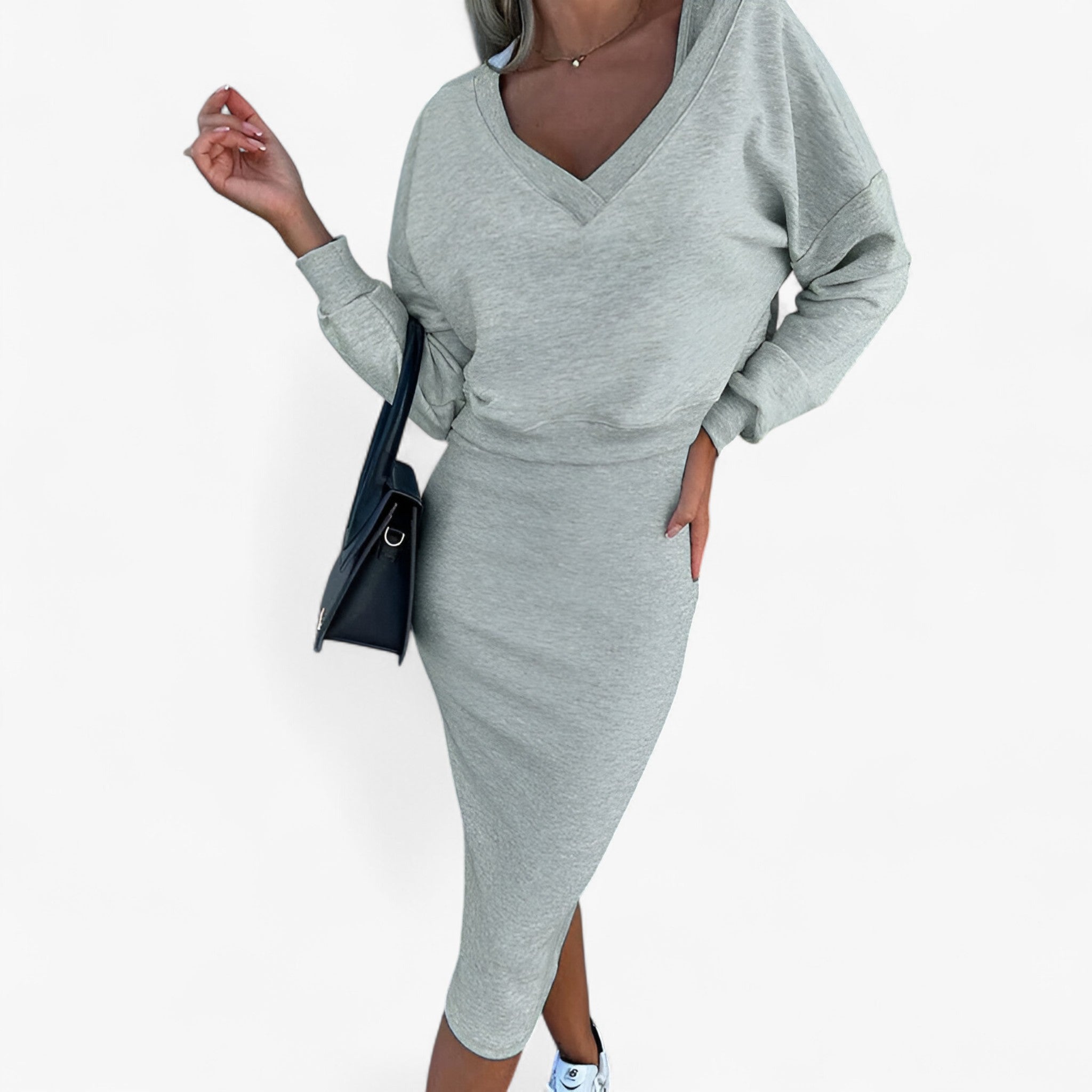 Lea | Sweater og kjole sæt – Behageligt og sexet - Grå - women's fashion - {{ product_tags }