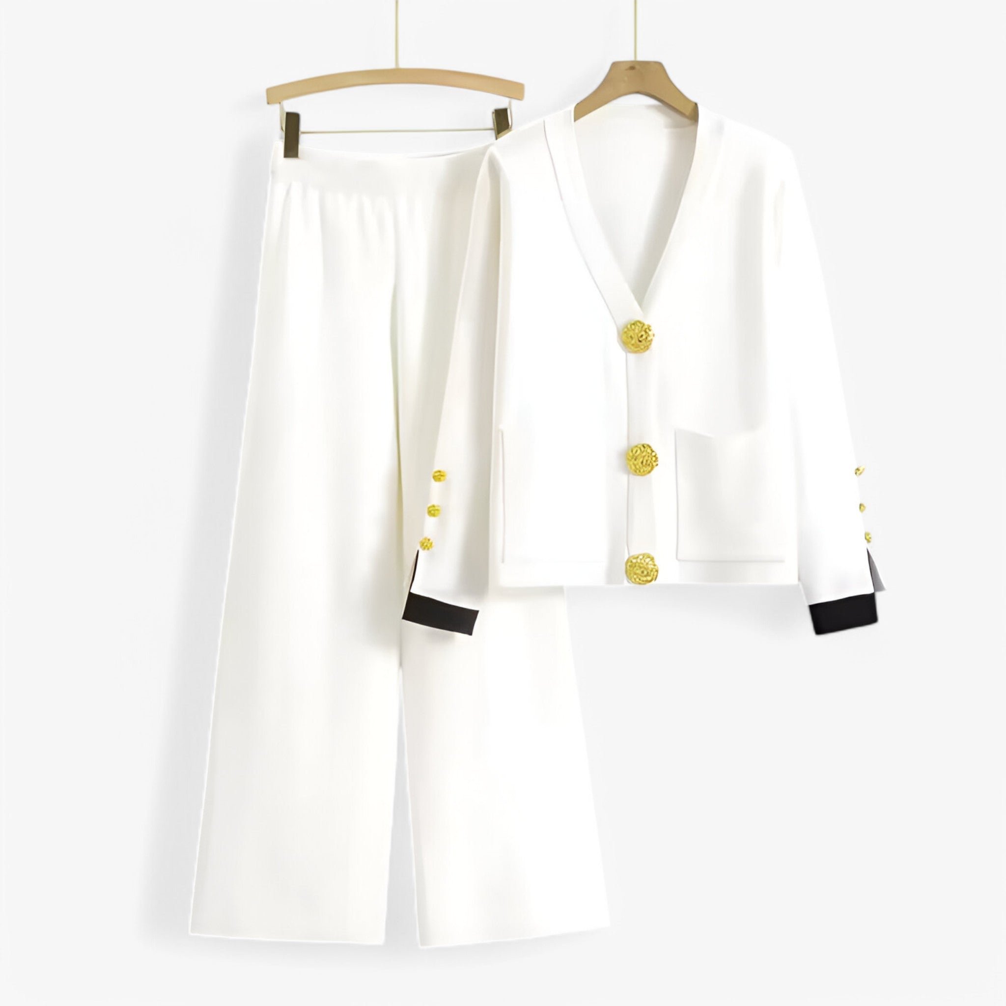 Elena | Strikket todelt sæt med cardigan og bukser - Hvid En størrelse passer alle - women's fashion - {{ product_tags }
