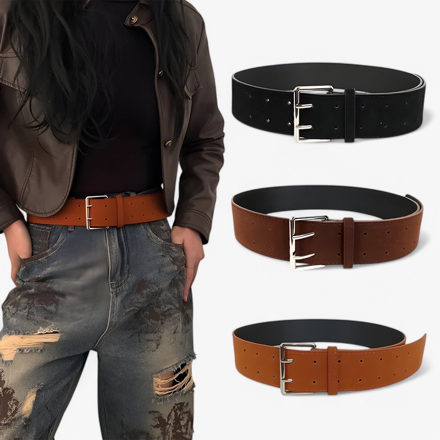 Rachel| Luksus Bred Suede Rem med Sølvspænde - - women's fashion - {{ product_tags }