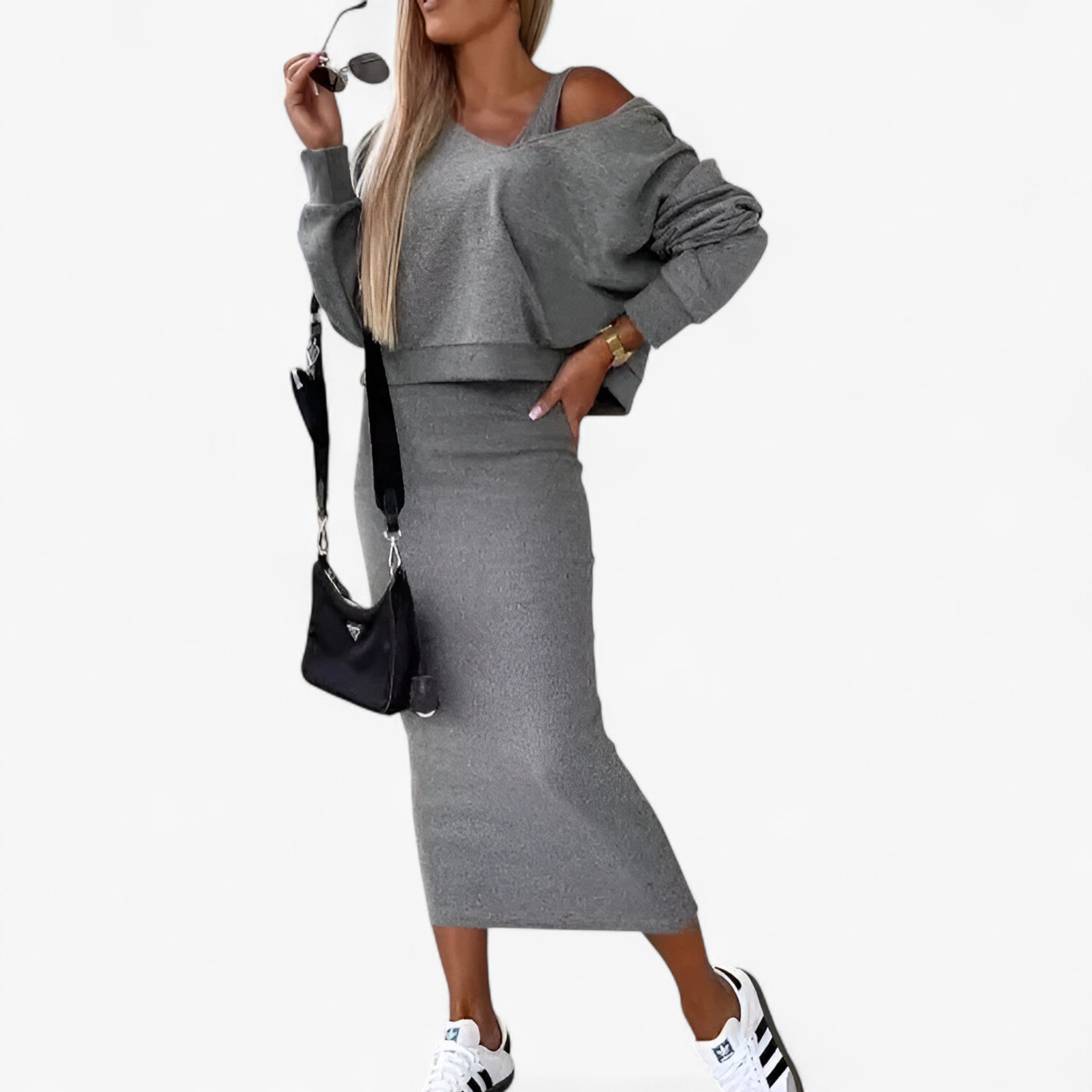 Lea | Sweater og kjole sæt – Behageligt og sexet - Mørkegrå - women's fashion - {{ product_tags }