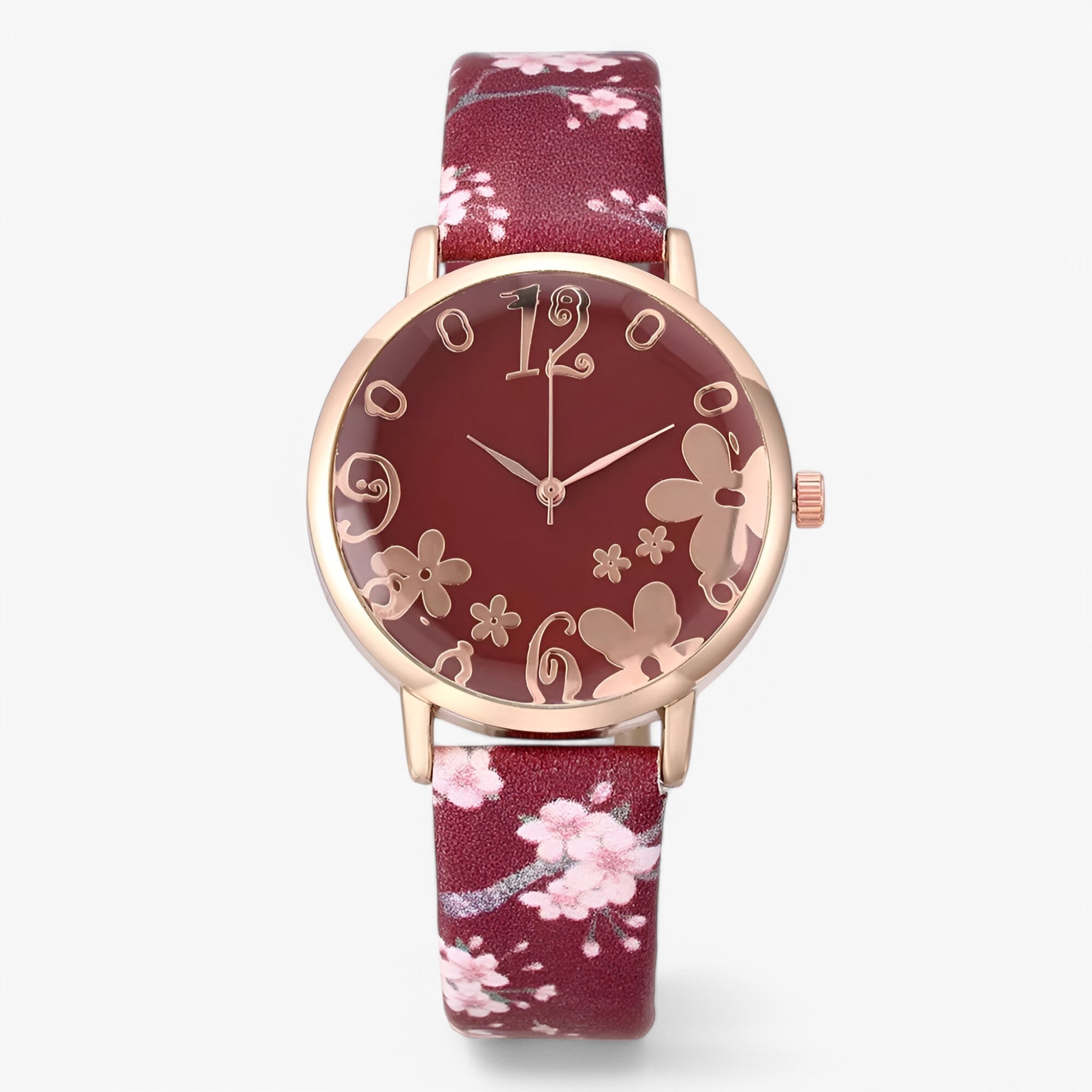 Kimberly | Dameur med blomster urskive og matchende armbånd - Rød - watches - {{ product_tags }