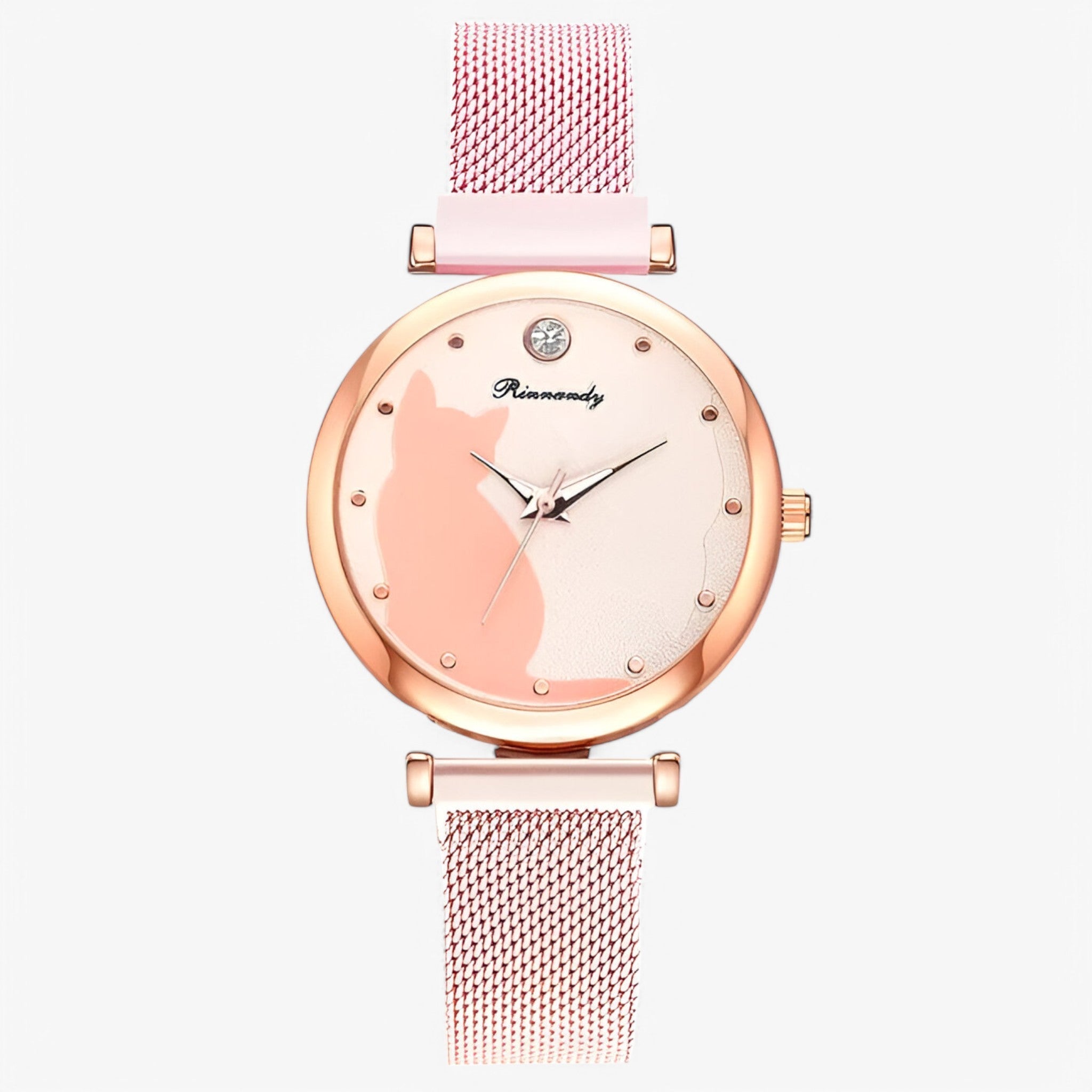 Skylar | Dameur med Cat Dial og Mesh-rem - Lyserød - watches - {{ product_tags }