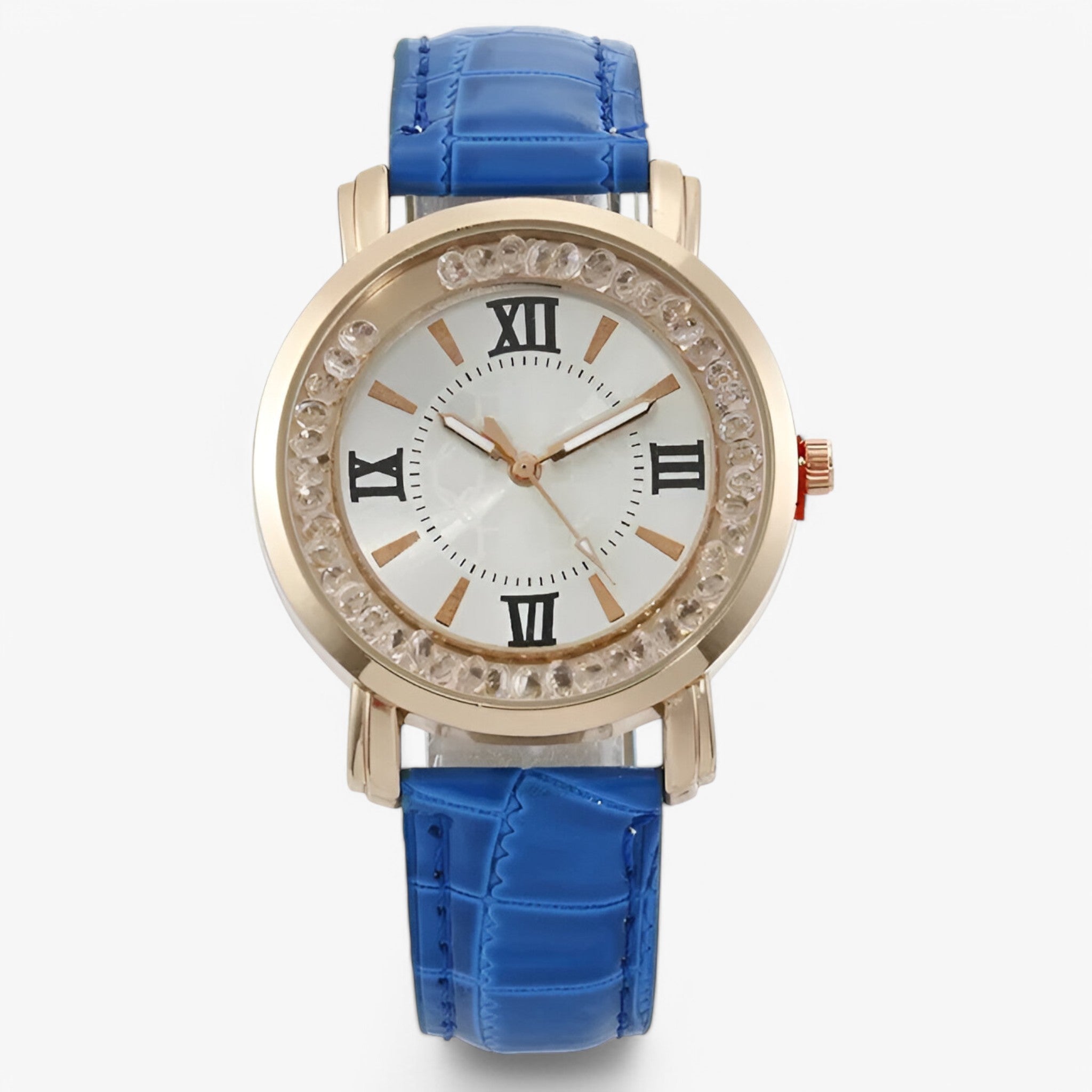 Vera | Dameur i læder med glitrende urskive med strass - Blå - watches - {{ product_tags }