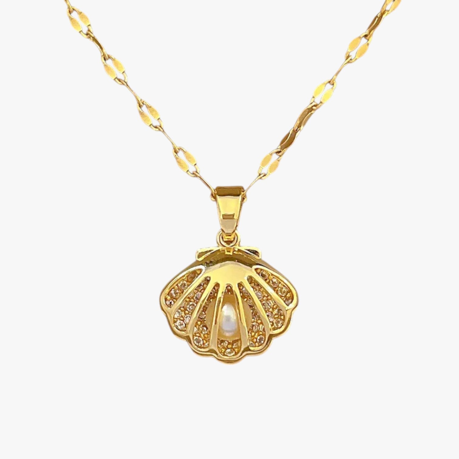Nadia | Retro perlehalskæde med muslingeskal - guld 45cm CHINA - women's fashion - {{ product_tags }