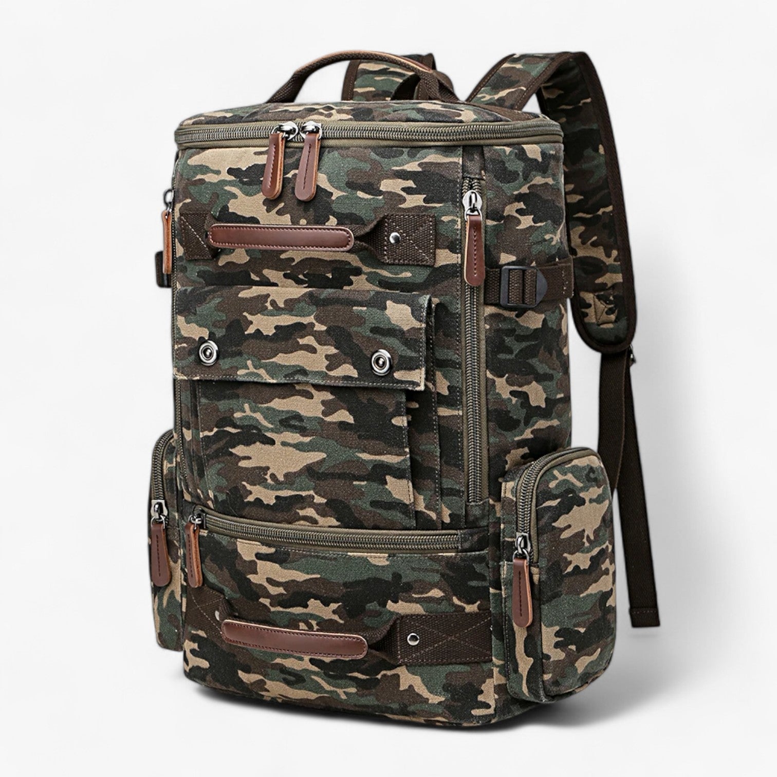 Enrique | Rumlig Vintage Læder Rygsæk med Laptoplomme - Camouflage Grøn - bags - {{ product_tags }