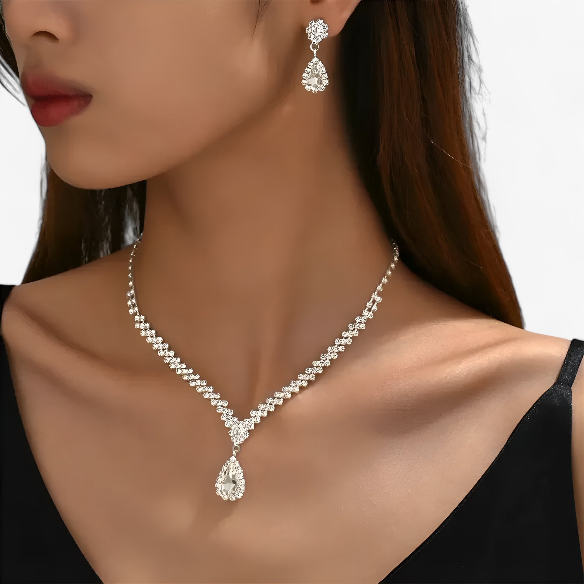 Amanda | Elegant vielsesæt 2 dele - dråpehæng og øreringe - - women's fashion - {{ product_tags }